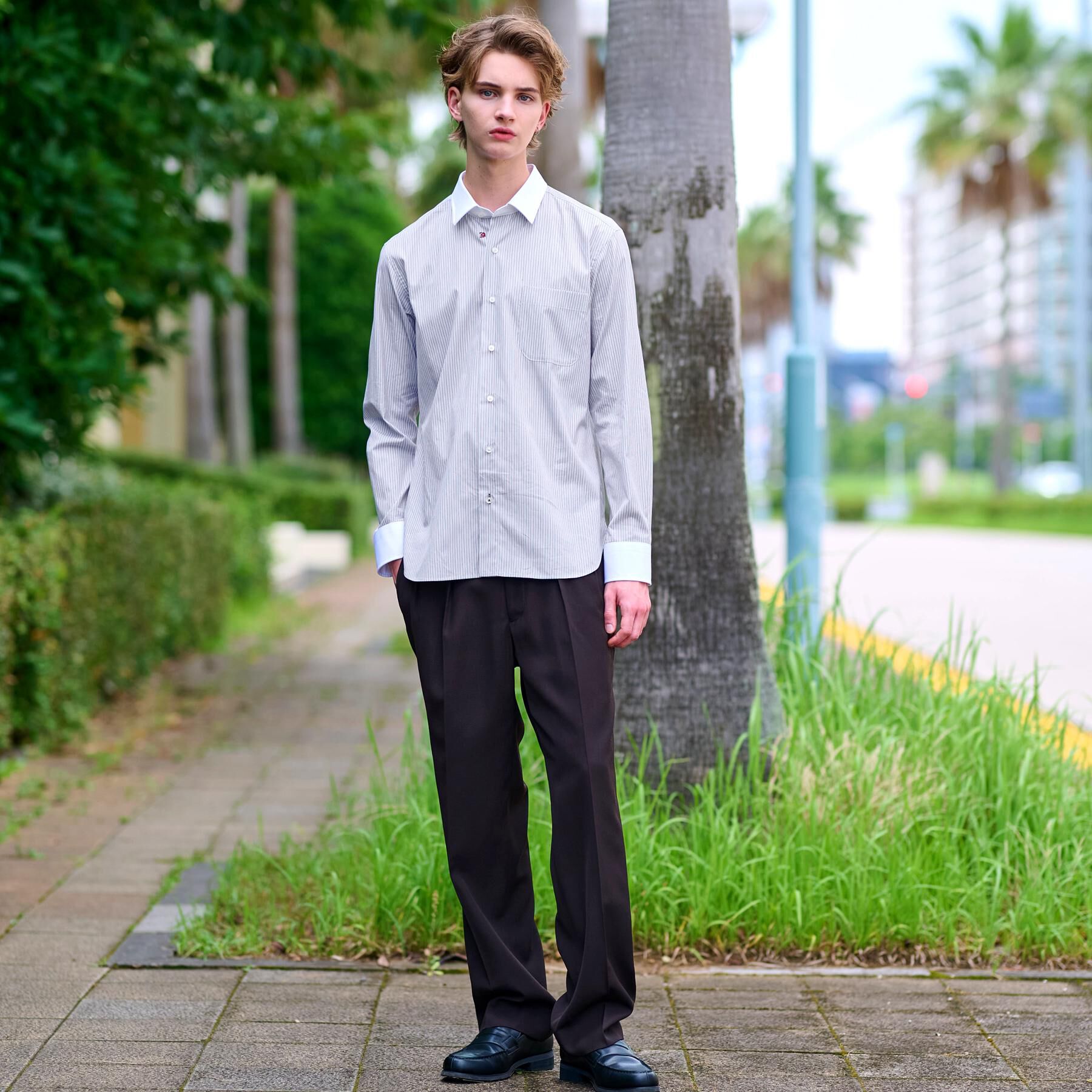 DRESSTERIOR「レギュラーカラークレリック ストライプドレスシャツ」|シャツ・ブラウス|