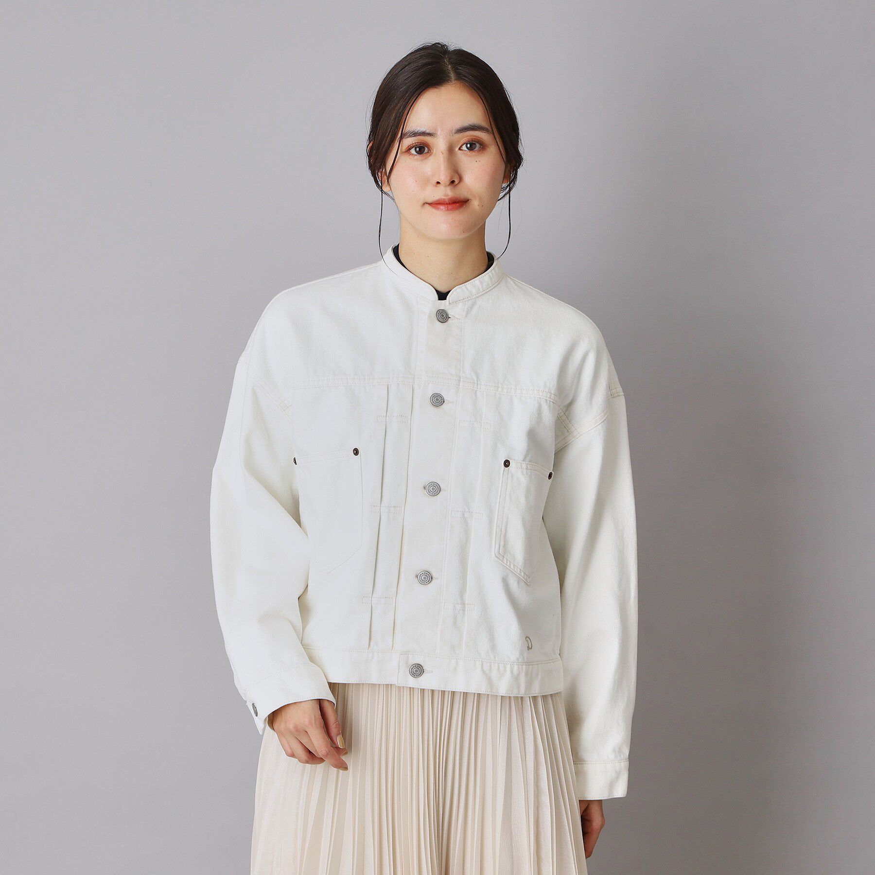 DRESSTERIOR「ヴィンテージバンドカラーGジャンホワイト」|デニムジャケット|