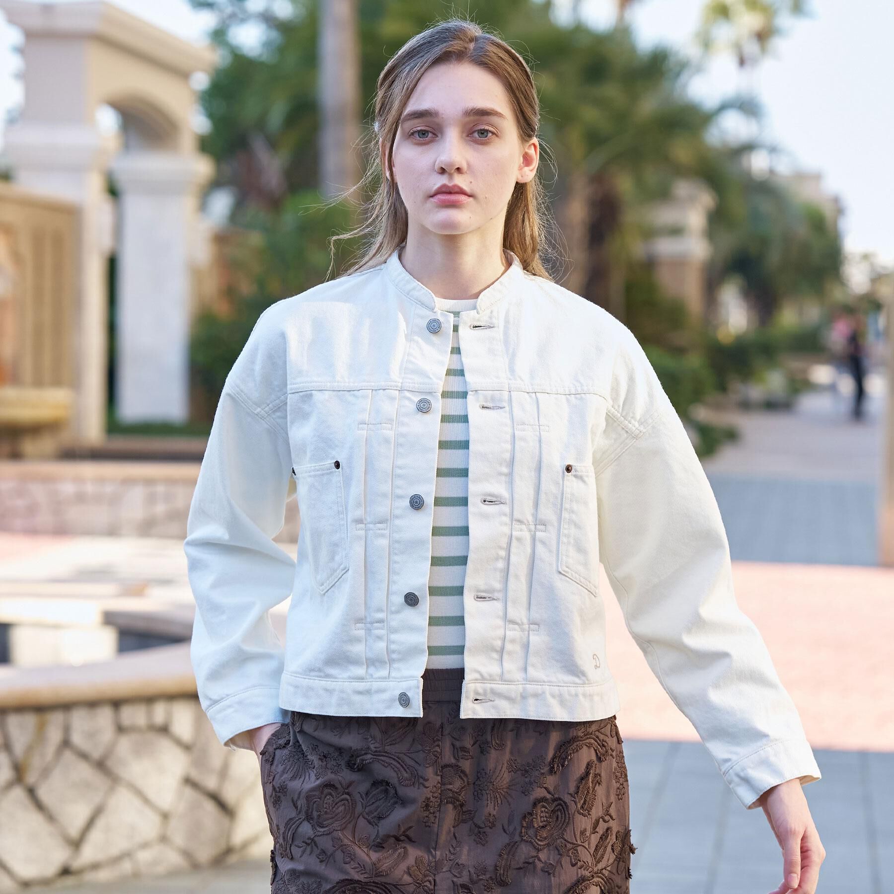 DRESSTERIOR「ヴィンテージバンドカラーGジャンホワイト」|デニムジャケット|