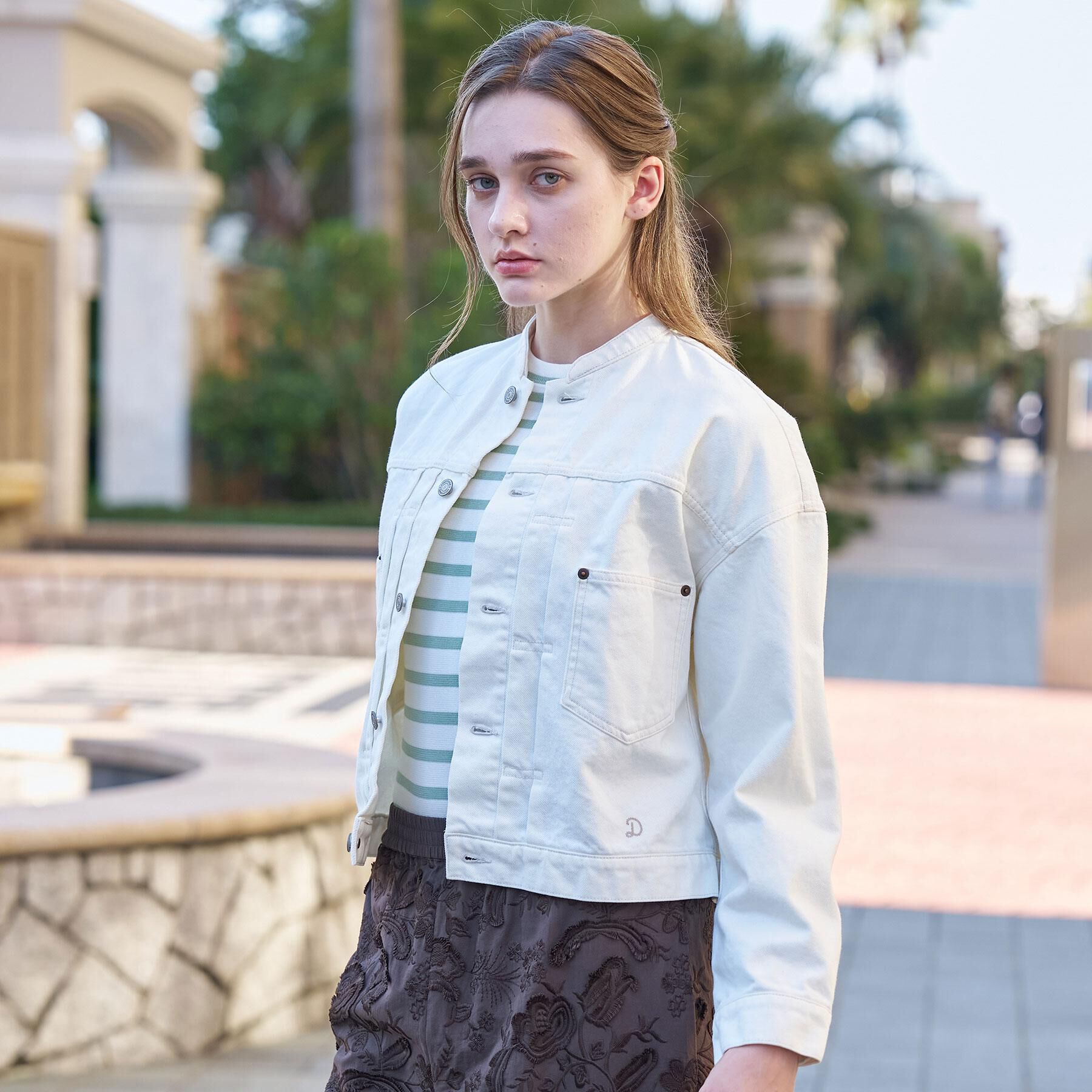 DRESSTERIOR「ヴィンテージバンドカラーGジャンホワイト」|デニムジャケット|