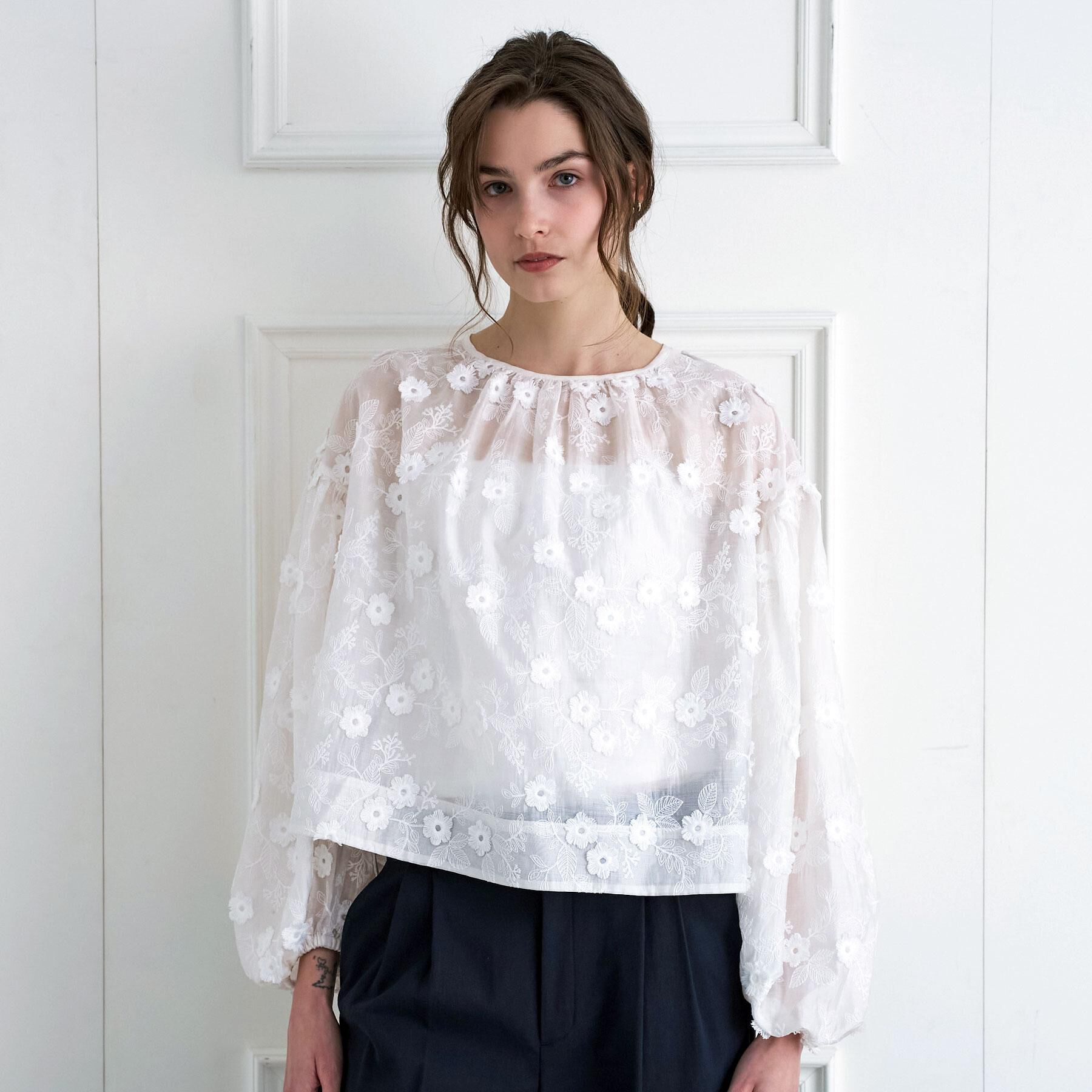 DRESSTERIOR「シアーエンブロイダリーブラウス」|シャツ・ブラウス|