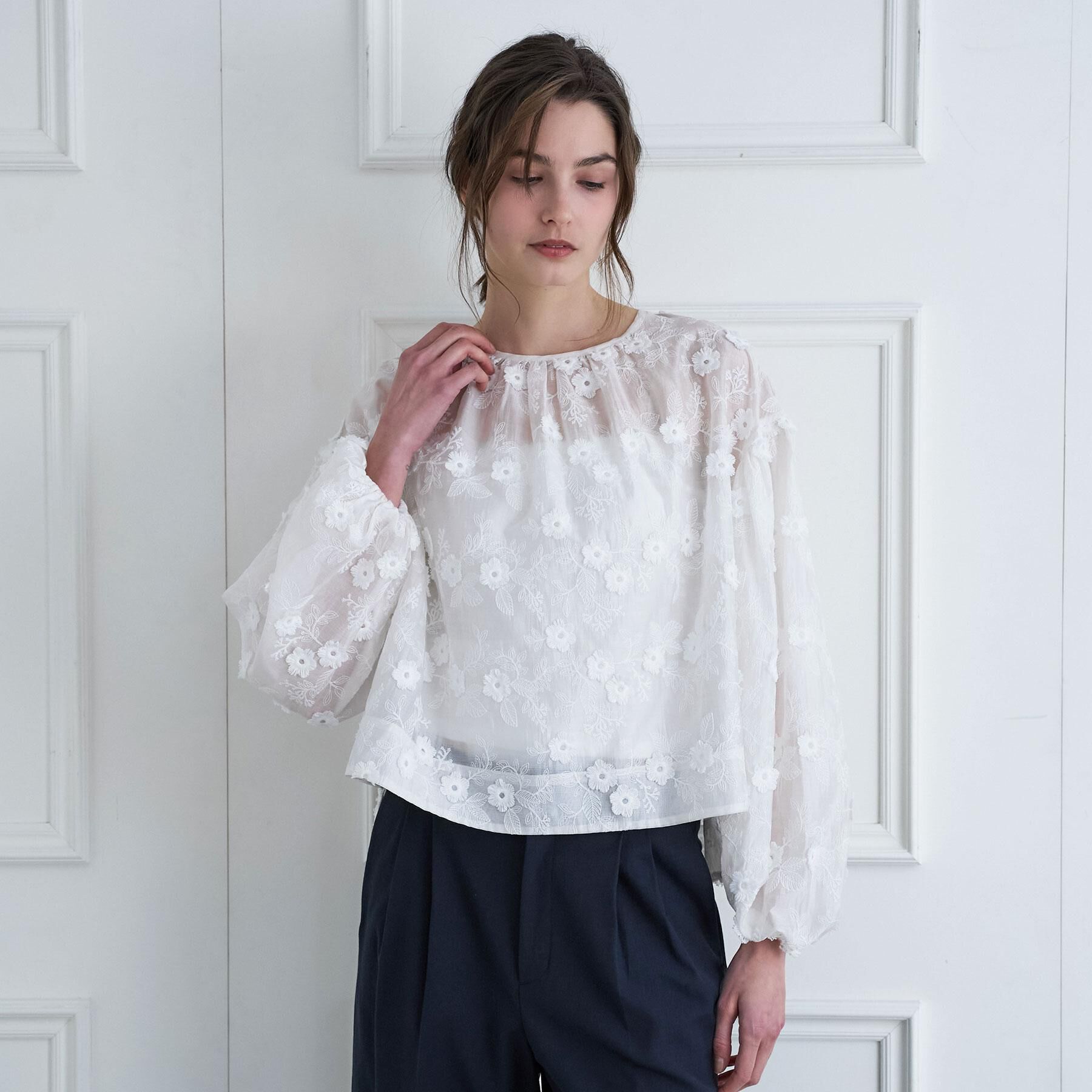 DRESSTERIOR「シアーエンブロイダリーブラウス」|シャツ・ブラウス|