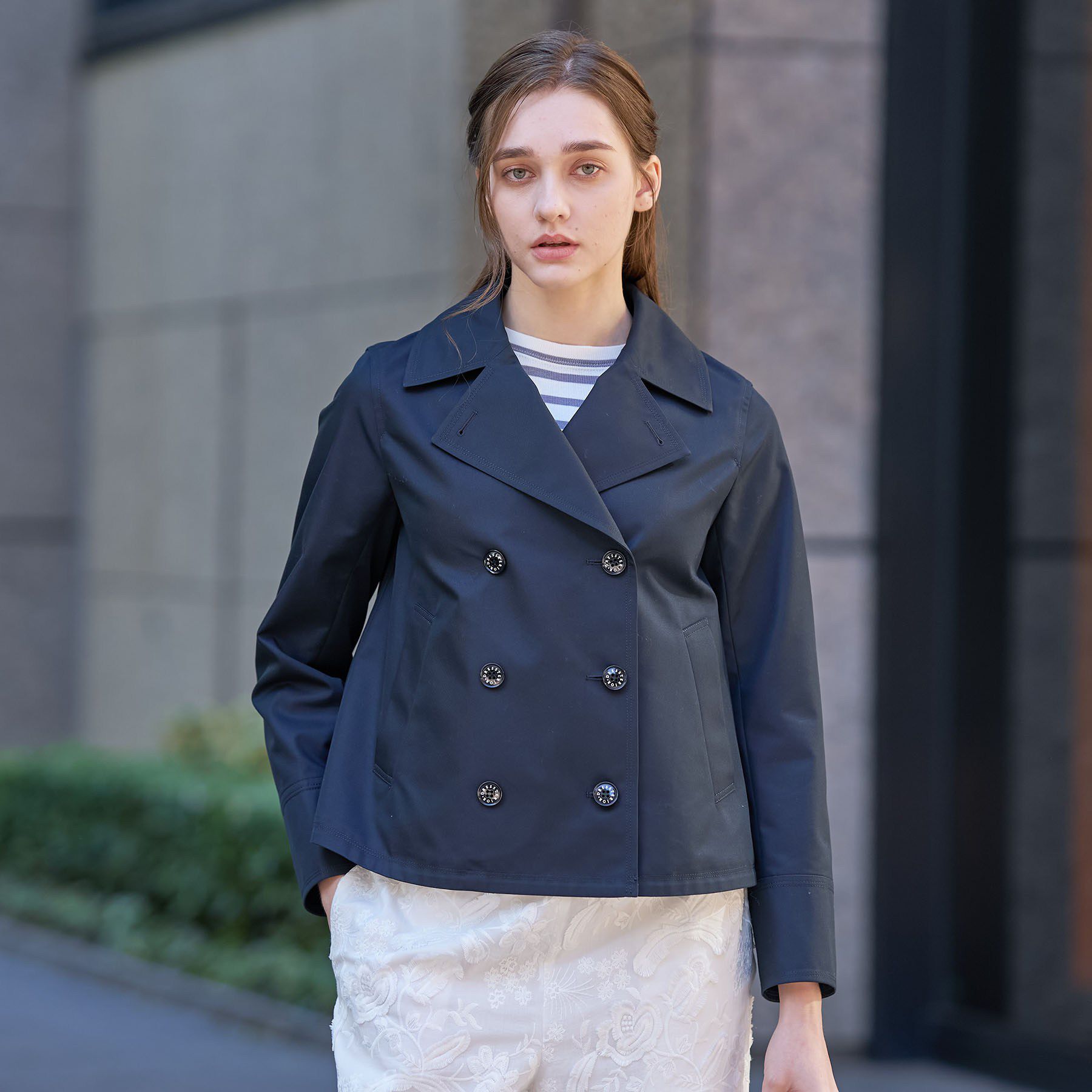 DRESSTERIOR「【撥水素材】Aラインショートトレンチジャケット」|トレンチコート|ネイビー(094)