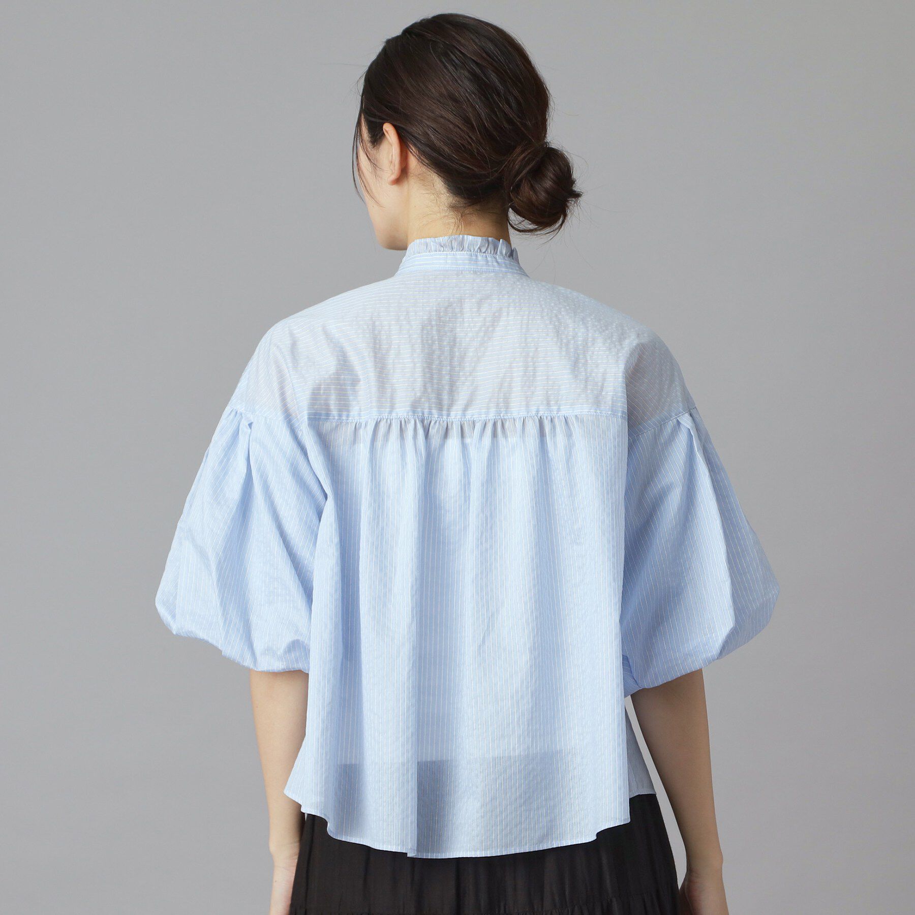 DRESSTERIOR「シアーストライプスタンドフリルボリューム」|シャツ・ブラウス|