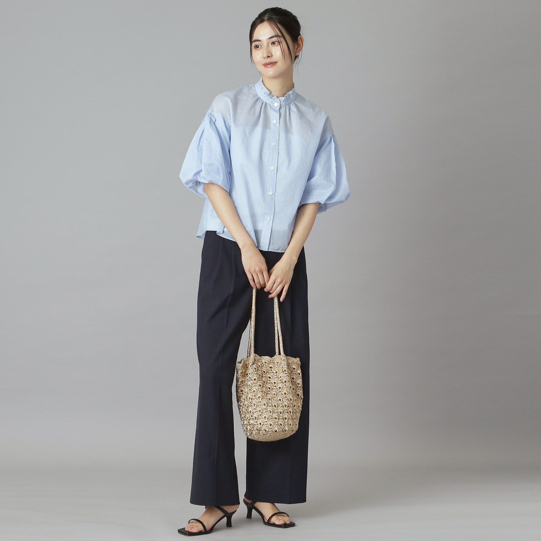 DRESSTERIOR「シアーストライプスタンドフリルボリューム」|シャツ・ブラウス|