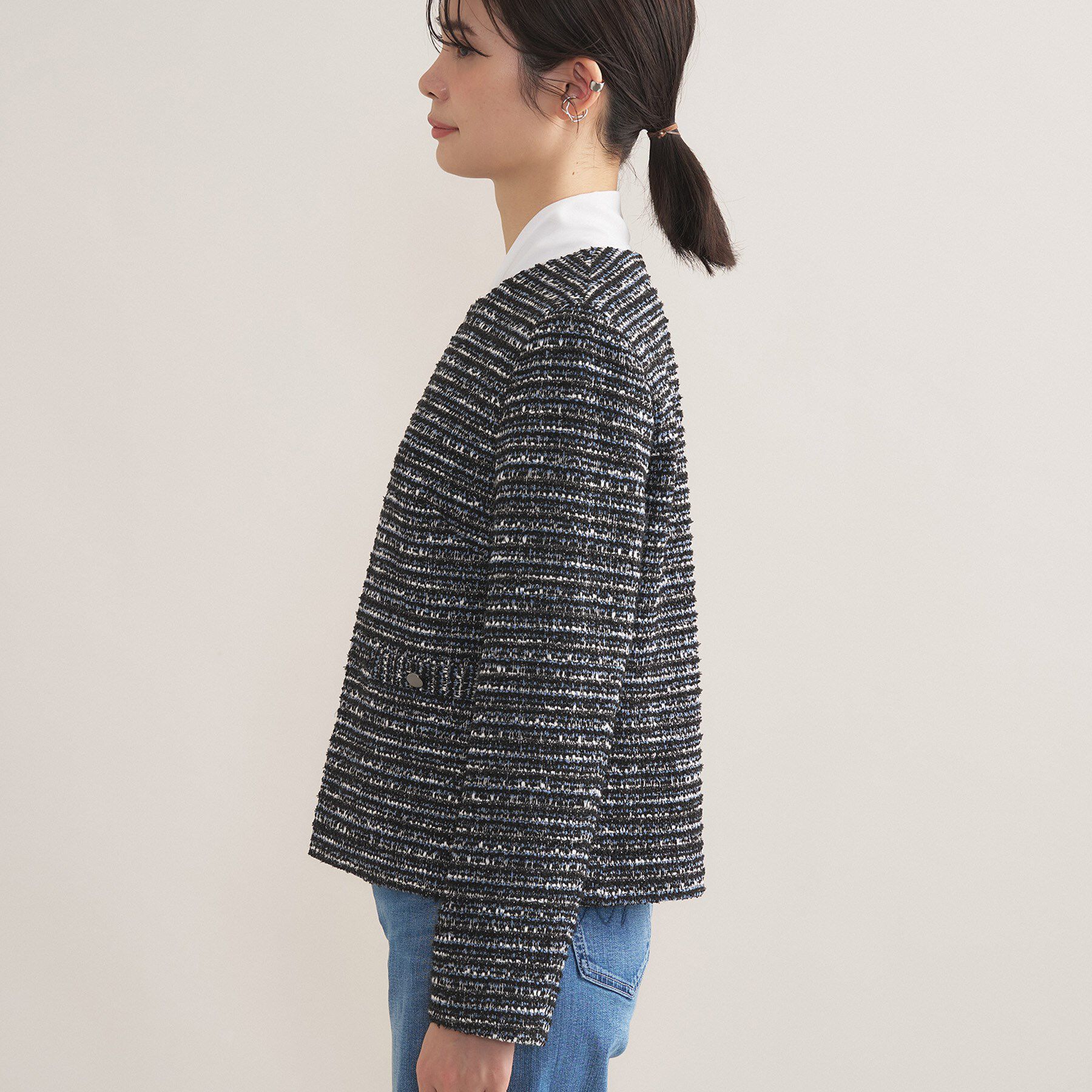 INDIVI「【セレモニー／洗える】ミックスツイードライトジャケット」|ノーカラージャケット|