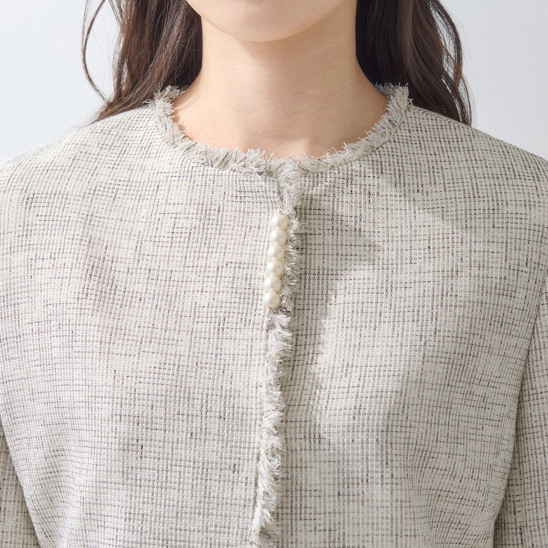 INDIVI「【軽量／セレモニー／SETUP可能】ストレッチツイードジャケット」|ノーカラージャケット|