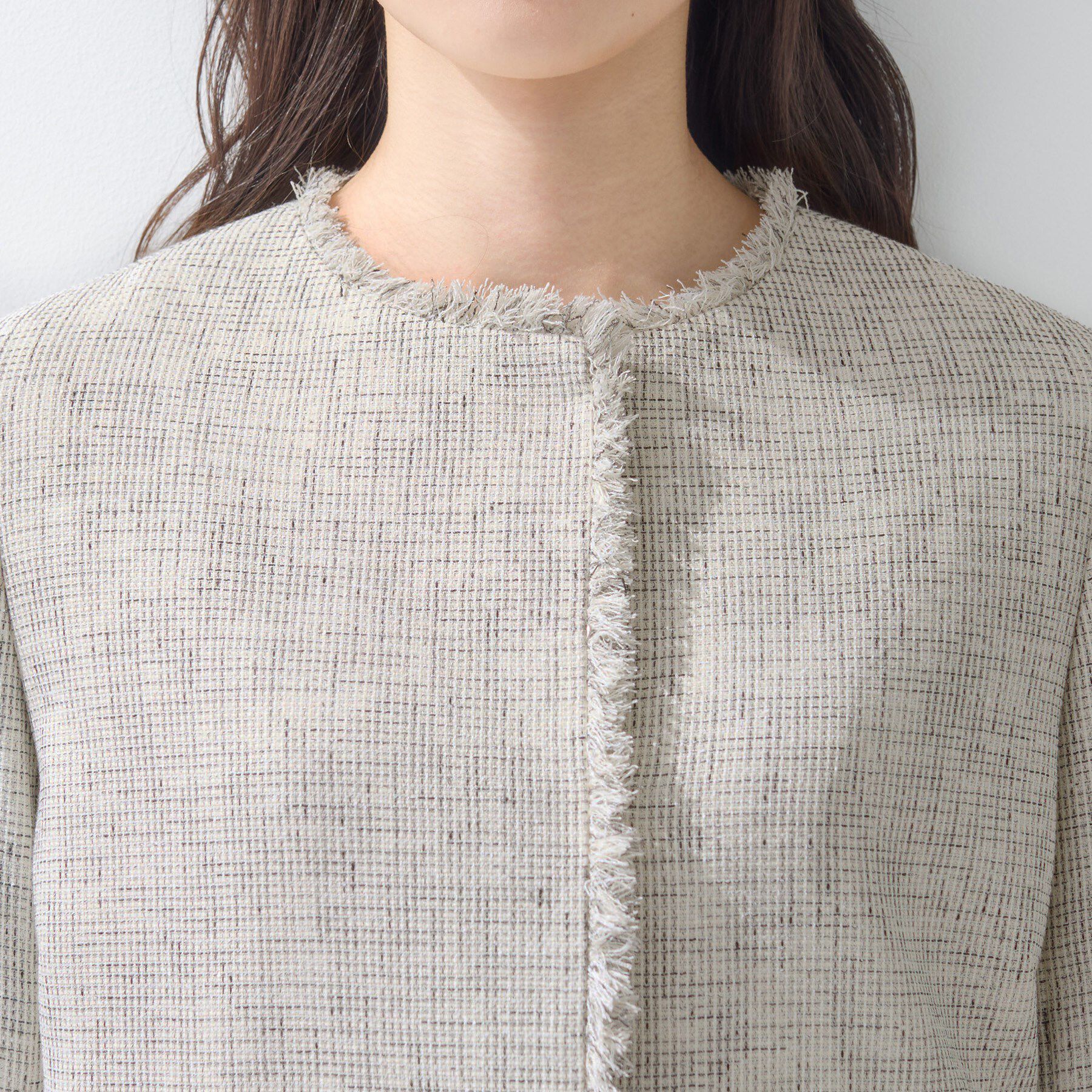 INDIVI「【軽量／セレモニー／SETUP可能】ストレッチツイードジャケット」|ノーカラージャケット|