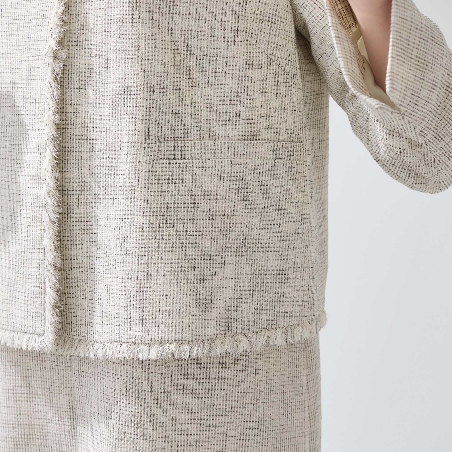 INDIVI「【軽量／セレモニー／SETUP可能】ストレッチツイードジャケット」|ノーカラージャケット|