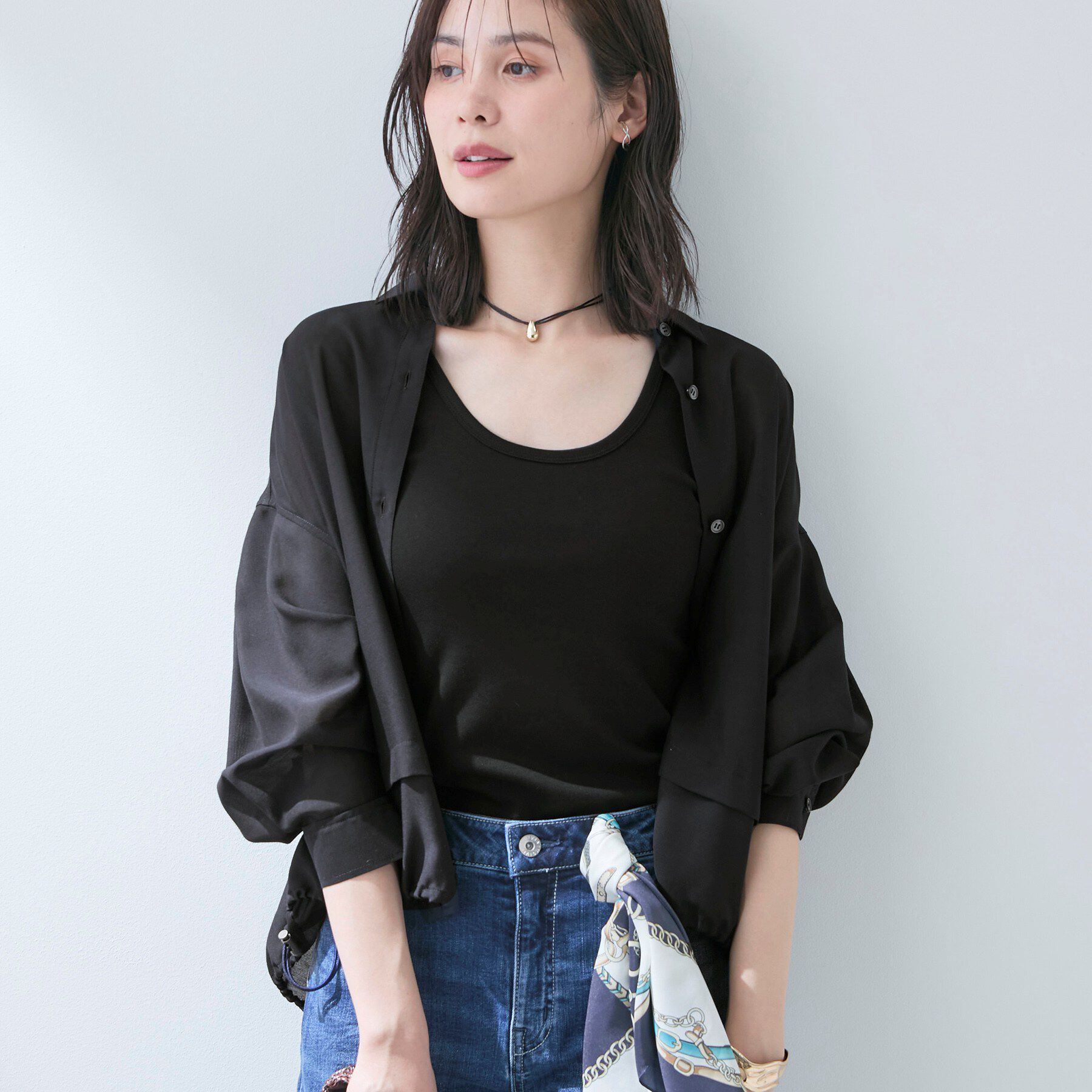 INDIVI「【洗える／2WAY】ドロスト付 シアーシャンブレーシャツ」|シャツ・ブラウス|