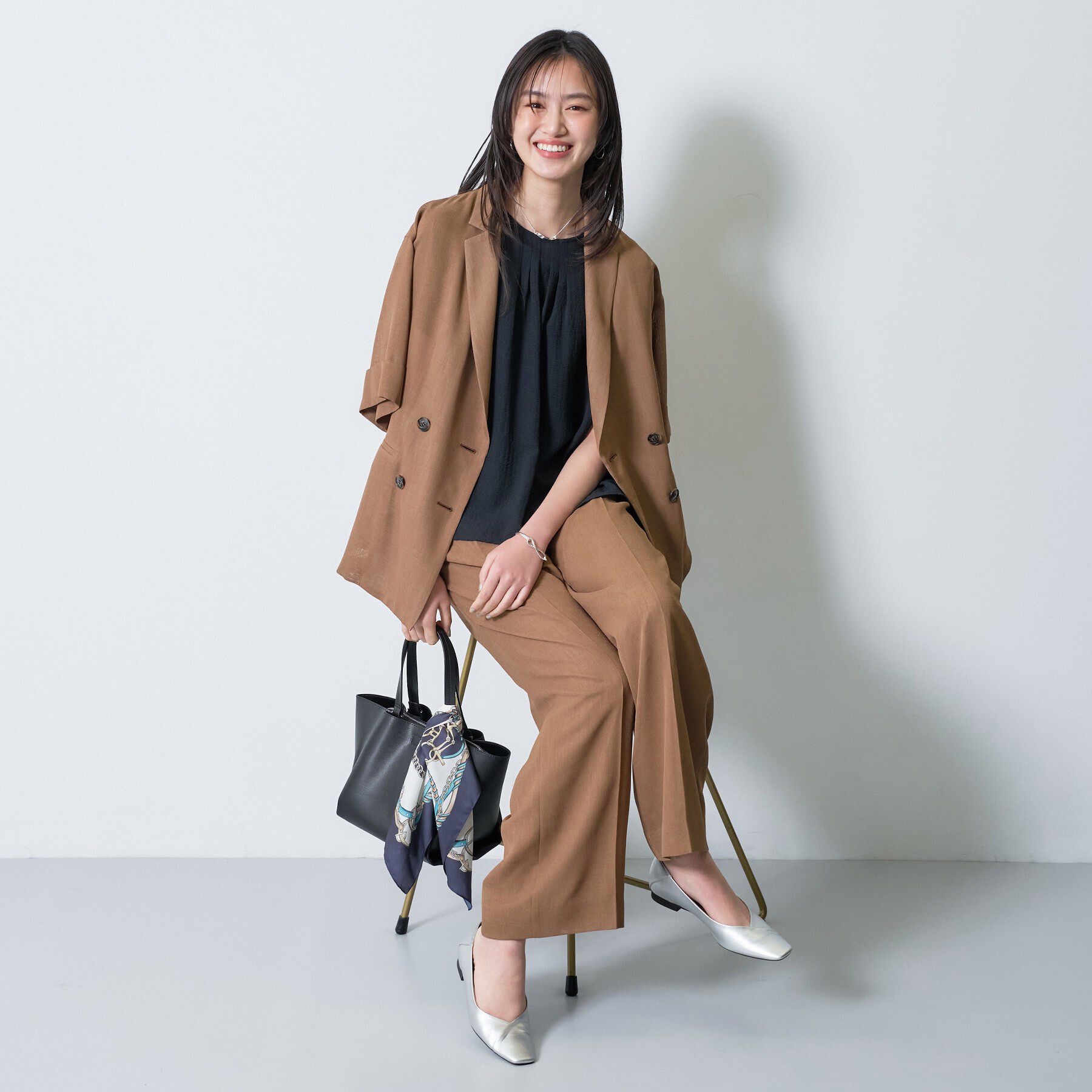 INDIVI「【洗える】無地＆チェーン柄 ギャザートップス」|シャツ・ブラウス|