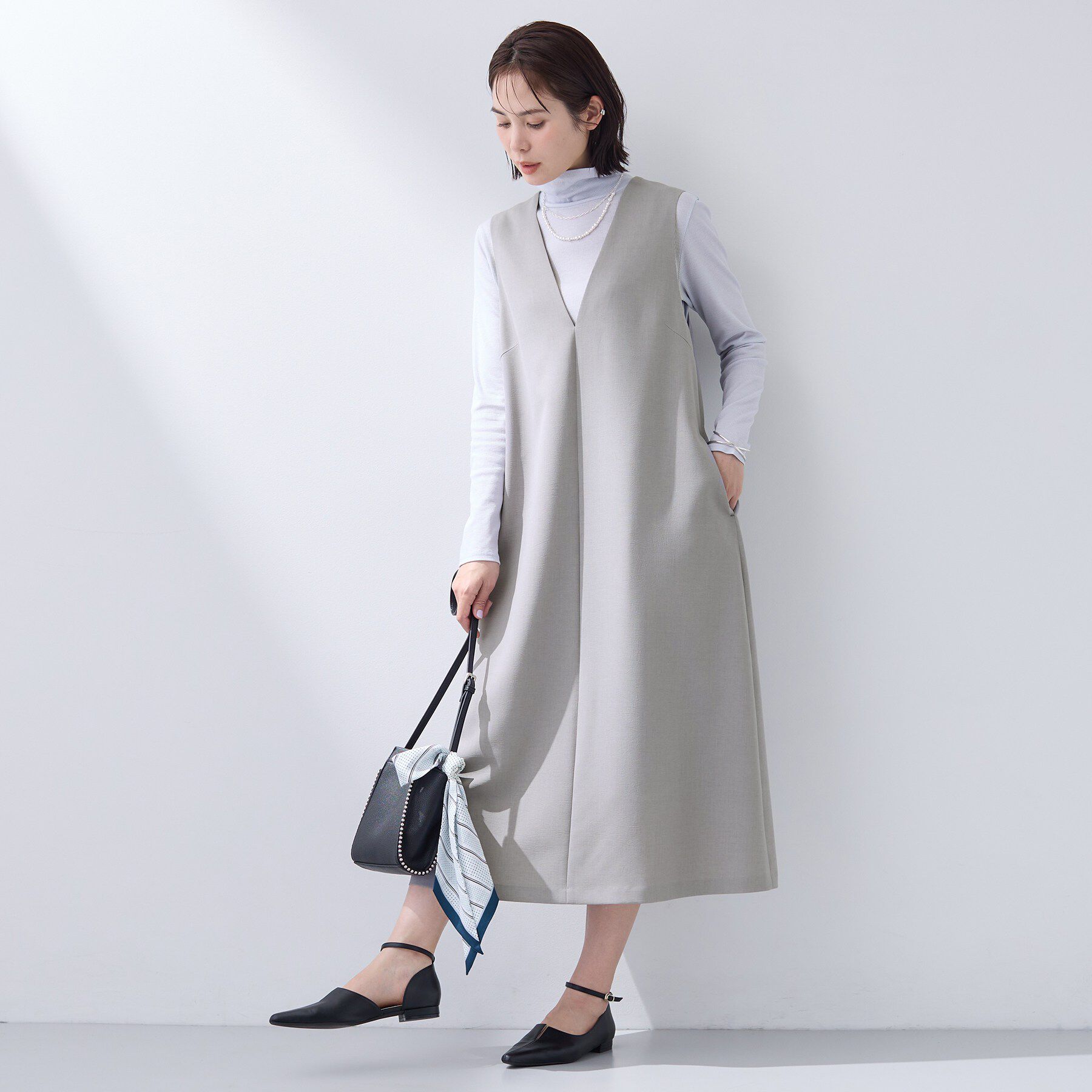 INDIVI「【洗える／SETUP可能／UVケア】ウール調ジャンパードレス」|ワンピース|