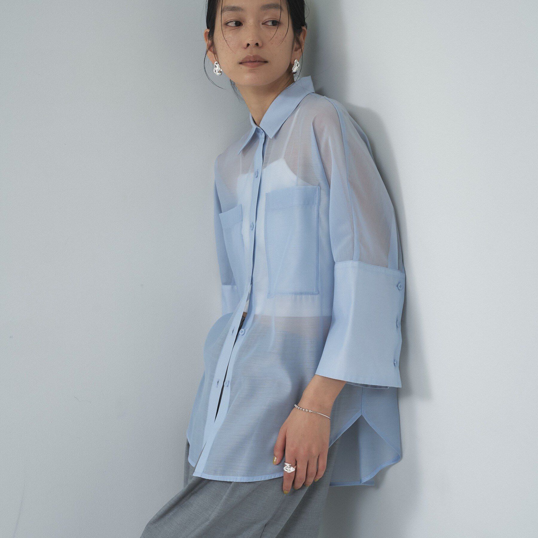 GALLEST「シアーコクーンブラウス」|シャツ・ブラウス|サックスブルー(09