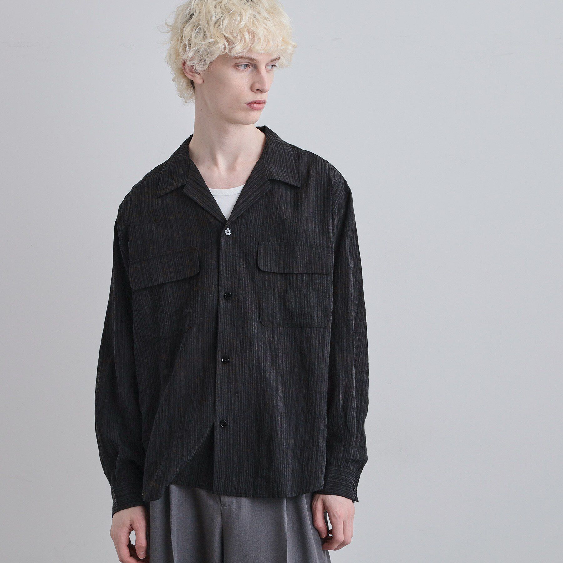 tk.TAKEO KIKUCHI「シアーストライプシャツ」|シャツ・ブラウス|ブラック(019)