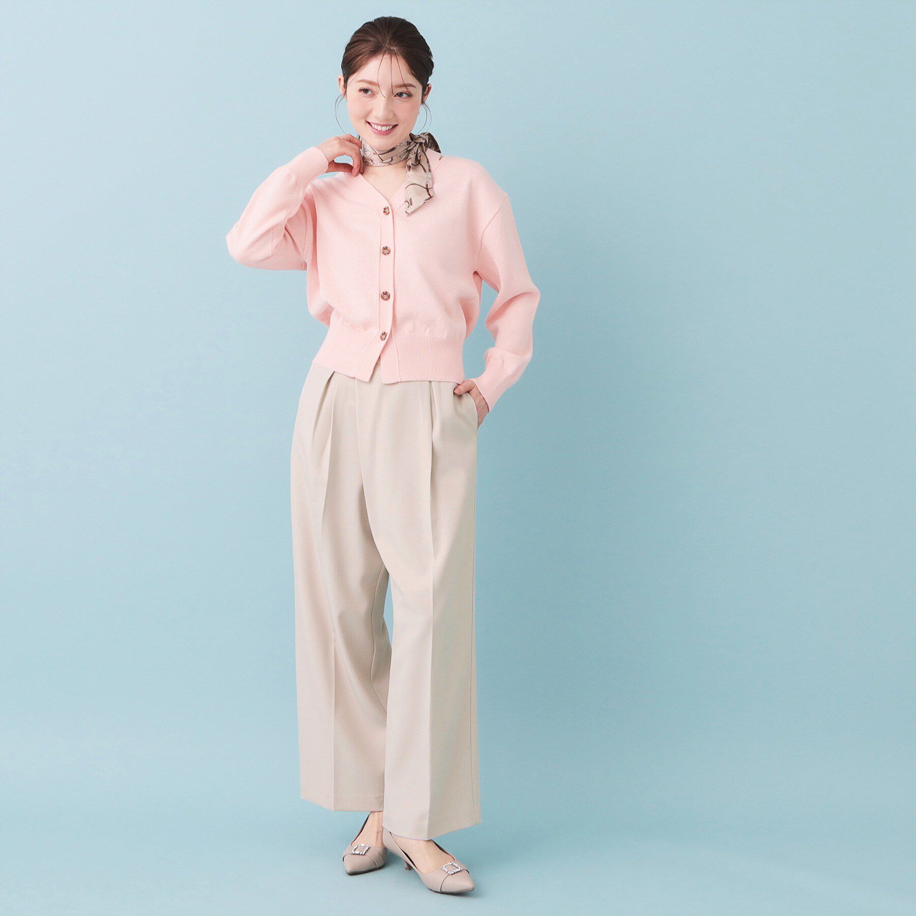 index「フロントラップ風ハイウエストワイドパンツ【洗濯機OK/ストレッチ/イージーアイロン】」|その他|