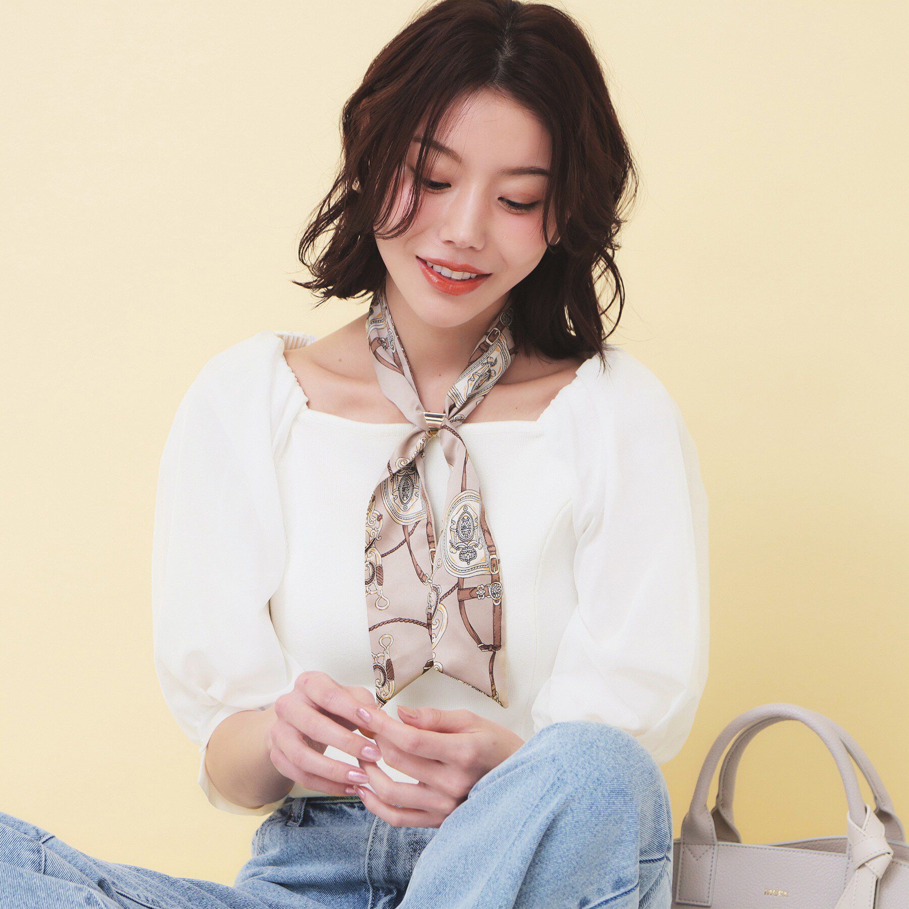 index「バルーンシアードッキングスクエアニット【洗濯機OK】」|ニット・セーター|オフホワイト(003