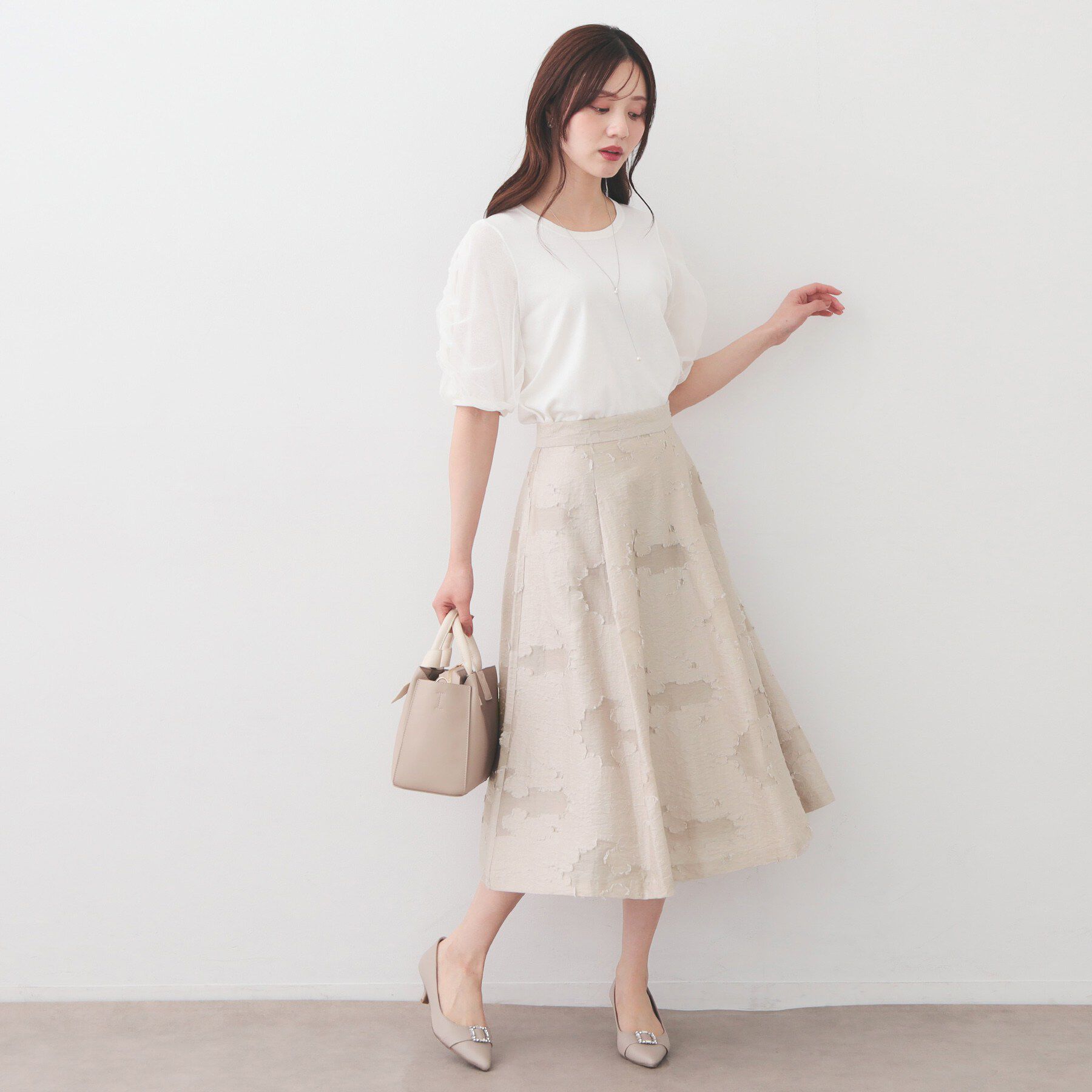 index「フラワーカットジャカードタックフレアスカート【洗濯機OK／イージーアイロン】」|スカート|