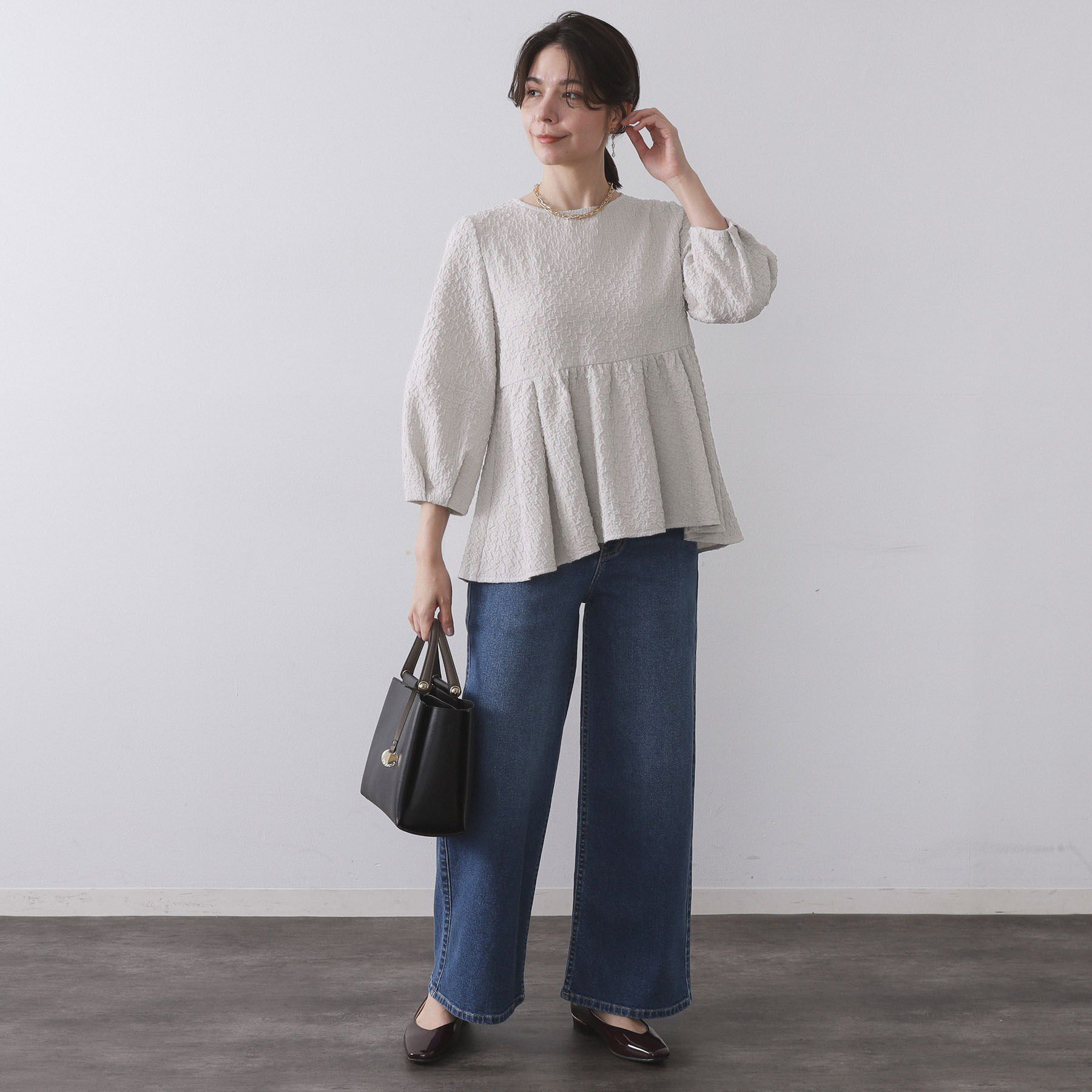OPAQUE.CLIP「ふくれジャカードペプラムブラウス【洗濯機OK】」|シャツ・ブラウス|