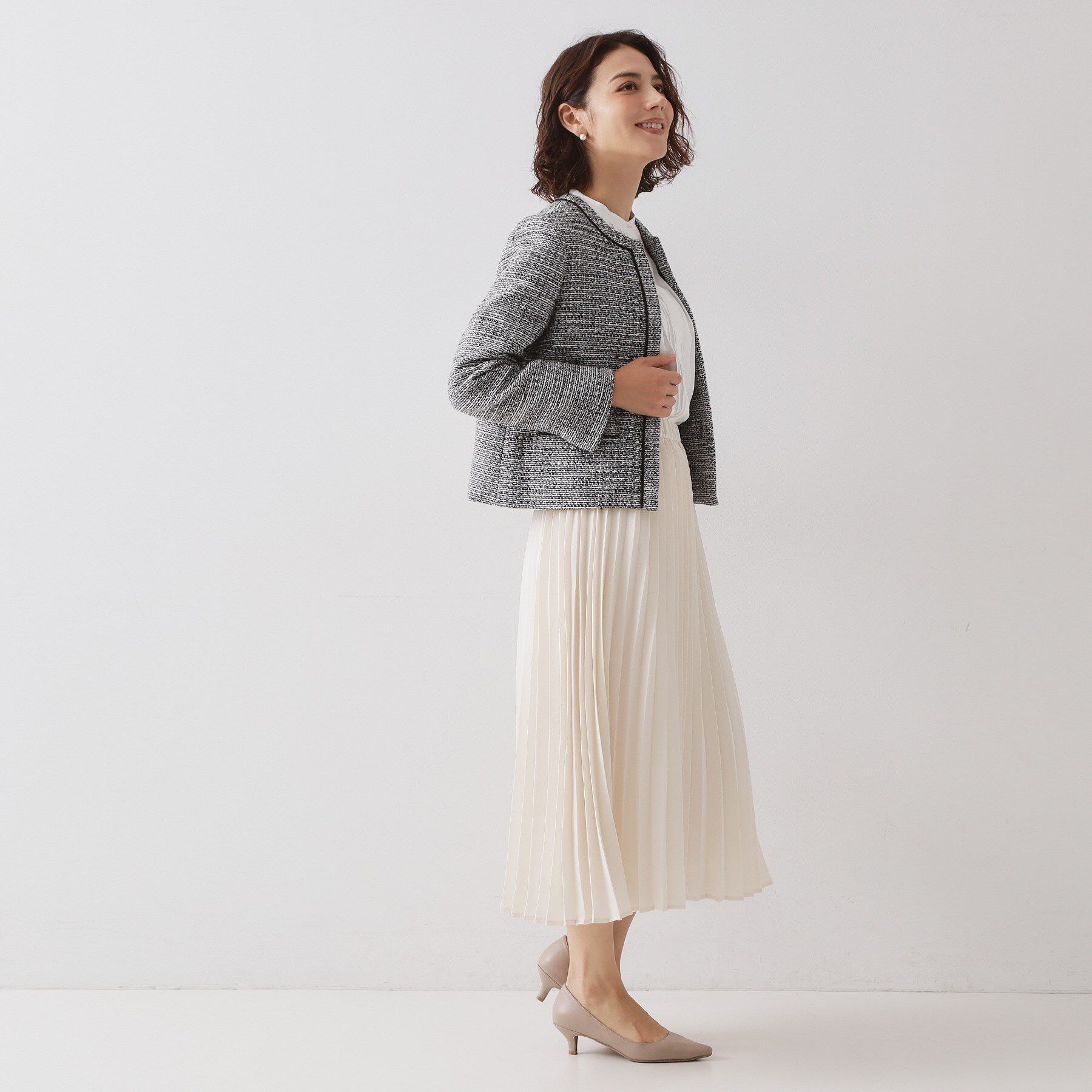 OPAQUE.CLIP「≪通勤・セレモニー対応≫ コットンツイードジャケット」|ノーカラージャケット|