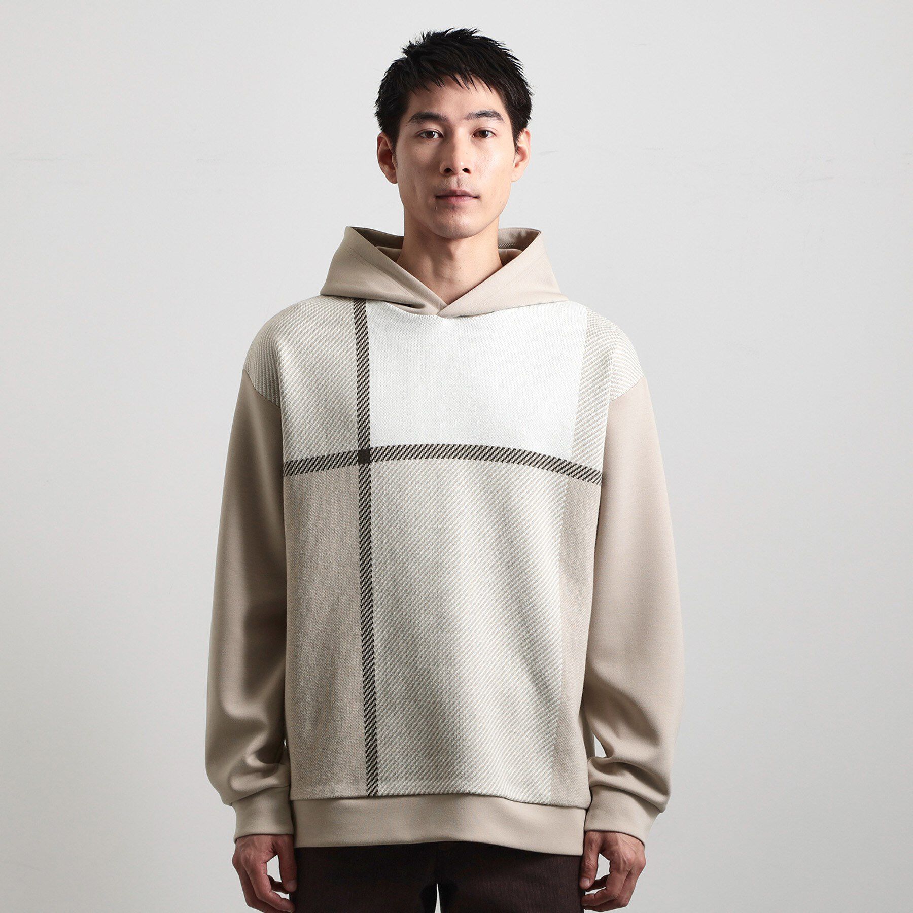 THE SHOP TK「【大人の休日スタイルにはこれ！】フロントチェック柄ニットパーカ　洗濯機OK」|パーカー|