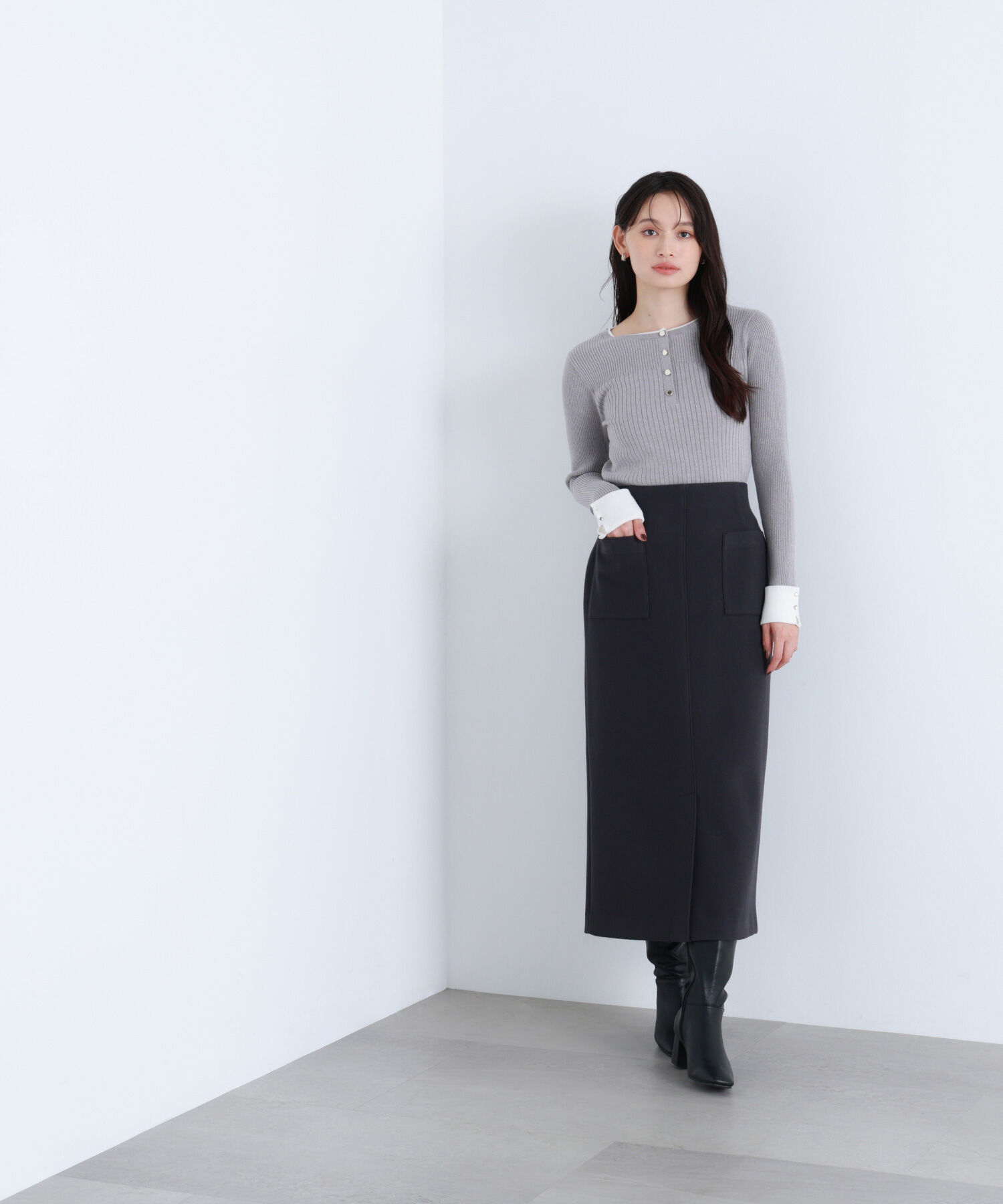  「フロントボタンバイカラーニット」|ニット・セーター|