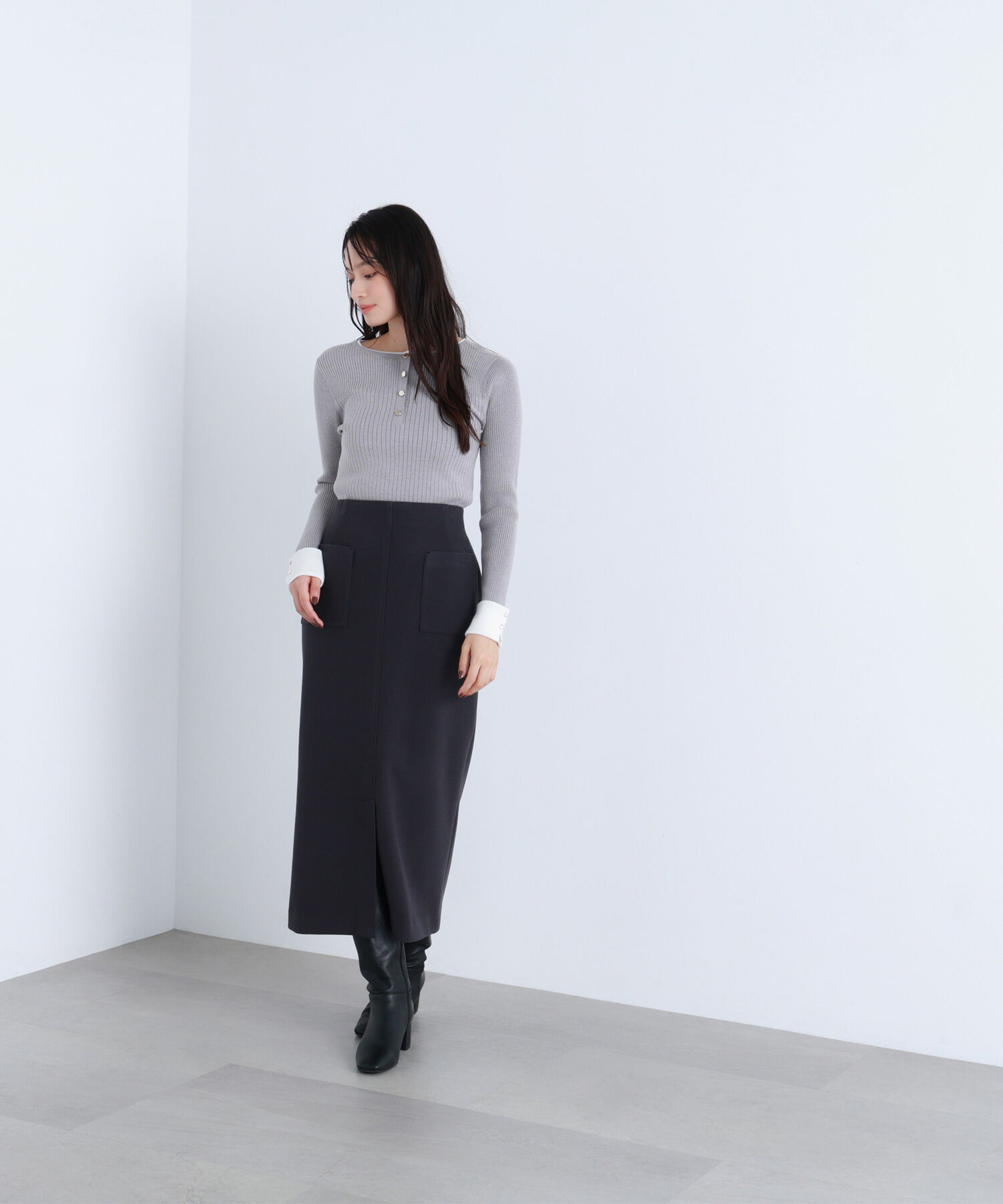  「フロントボタンバイカラーニット」|ニット・セーター|