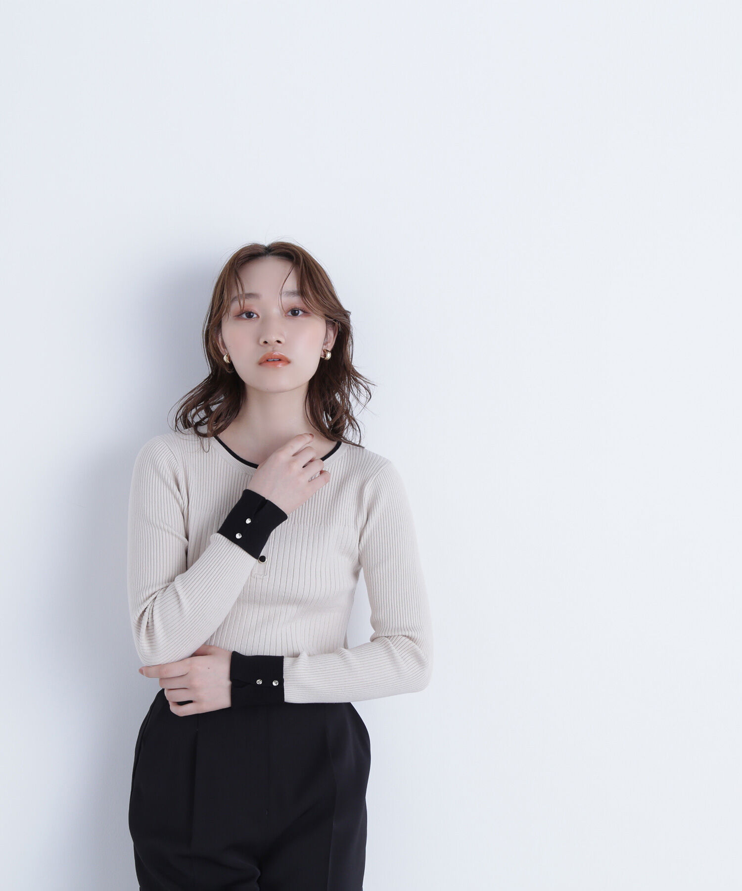  「フロントボタンバイカラーニット」|ニット・セーター|