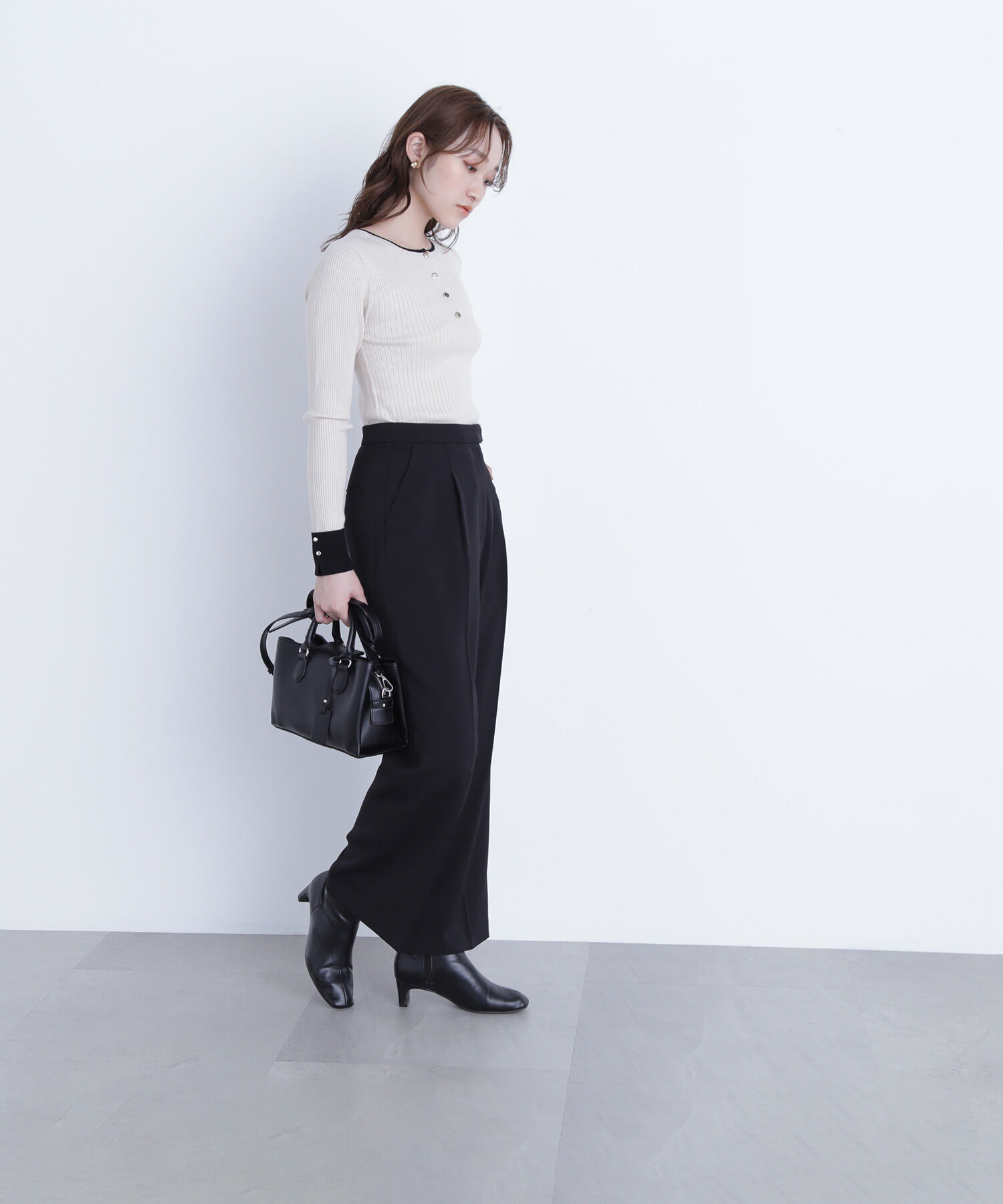  「フロントボタンバイカラーニット」|ニット・セーター|