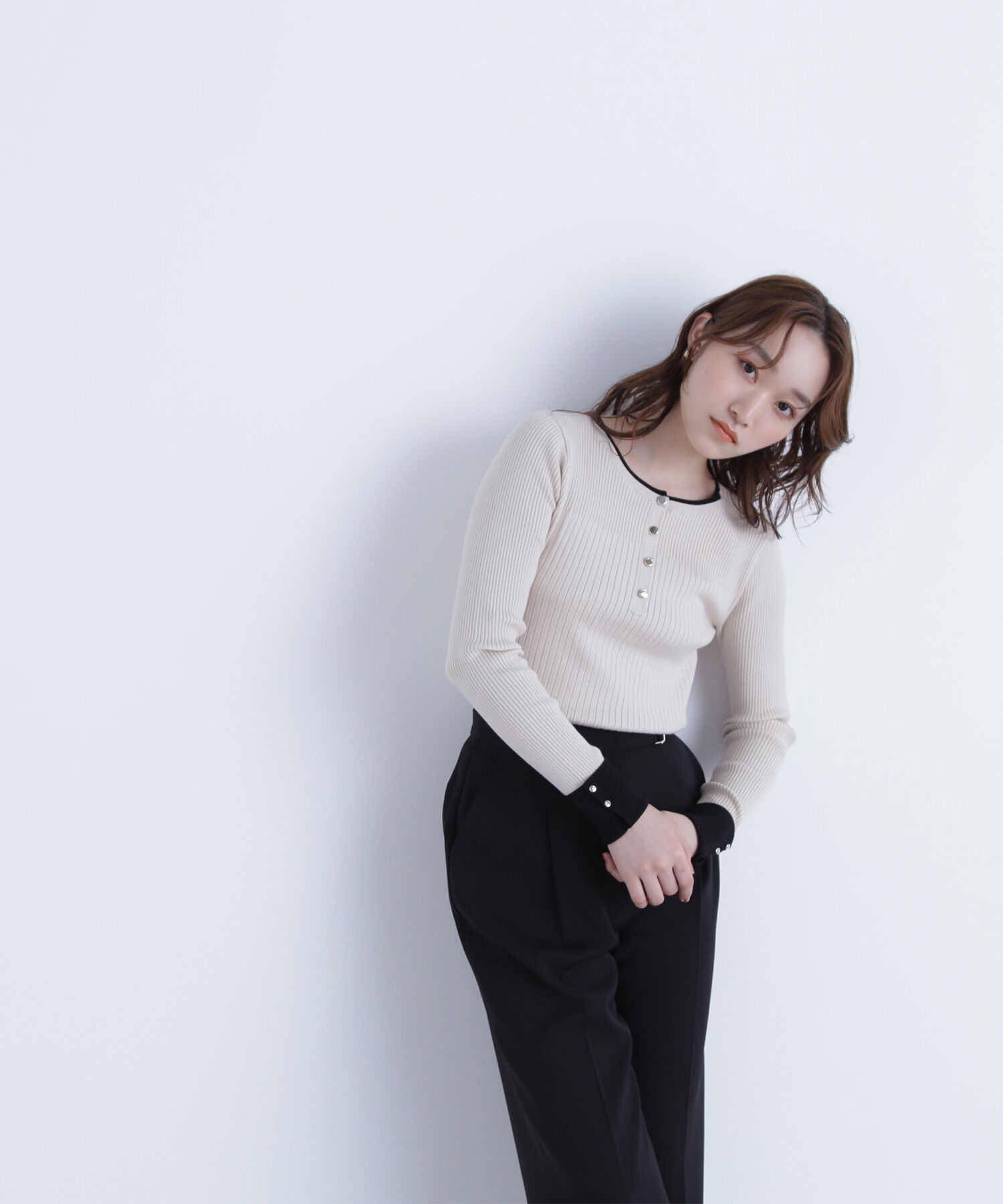  「フロントボタンバイカラーニット」|ニット・セーター|