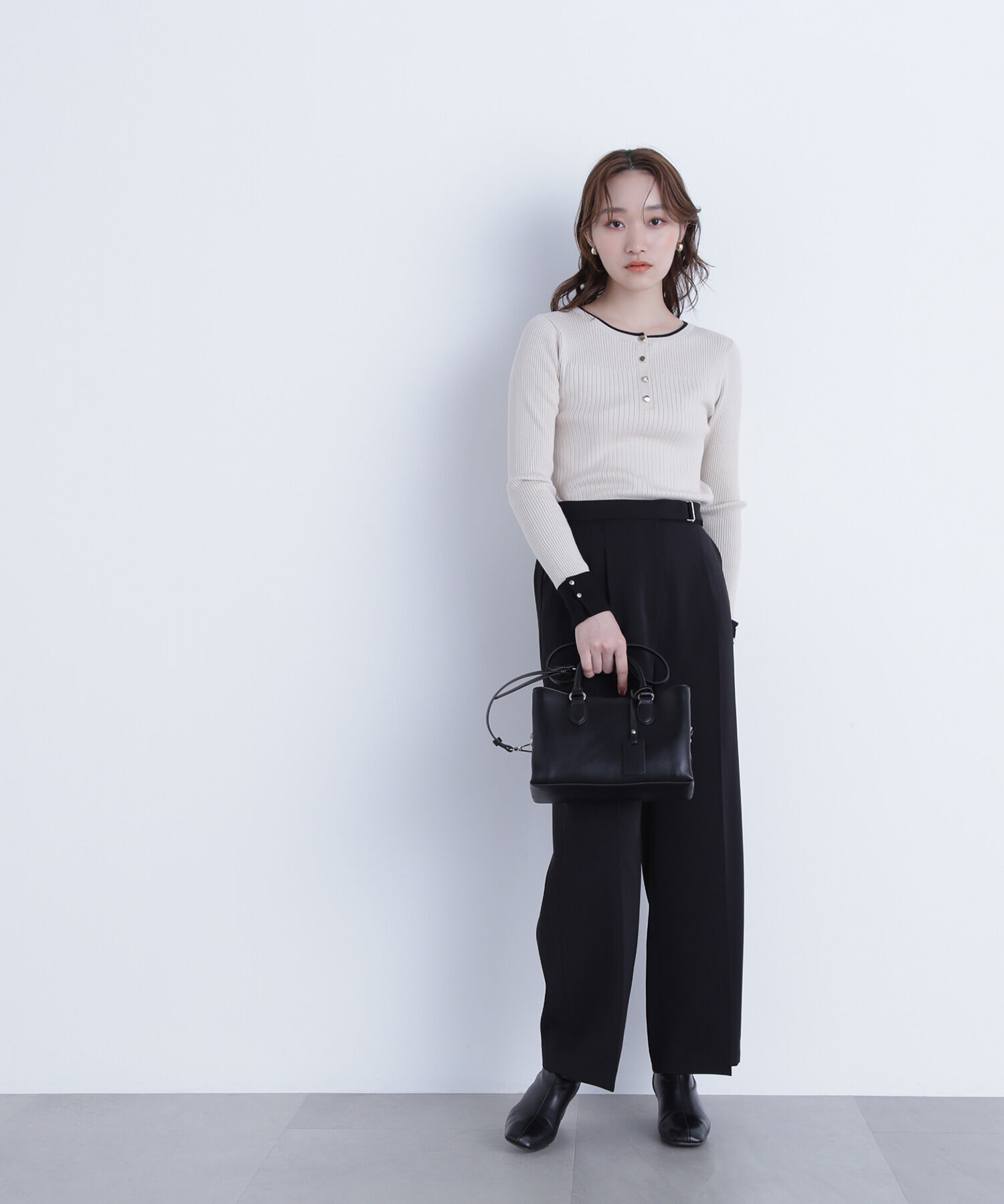  「フロントボタンバイカラーニット」|ニット・セーター|