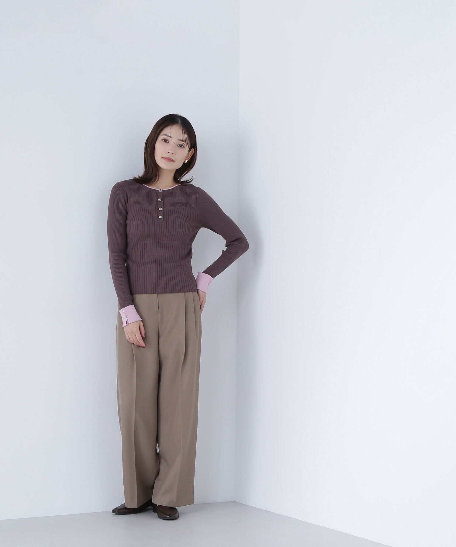  「フロントボタンバイカラーニット」|ニット・セーター|