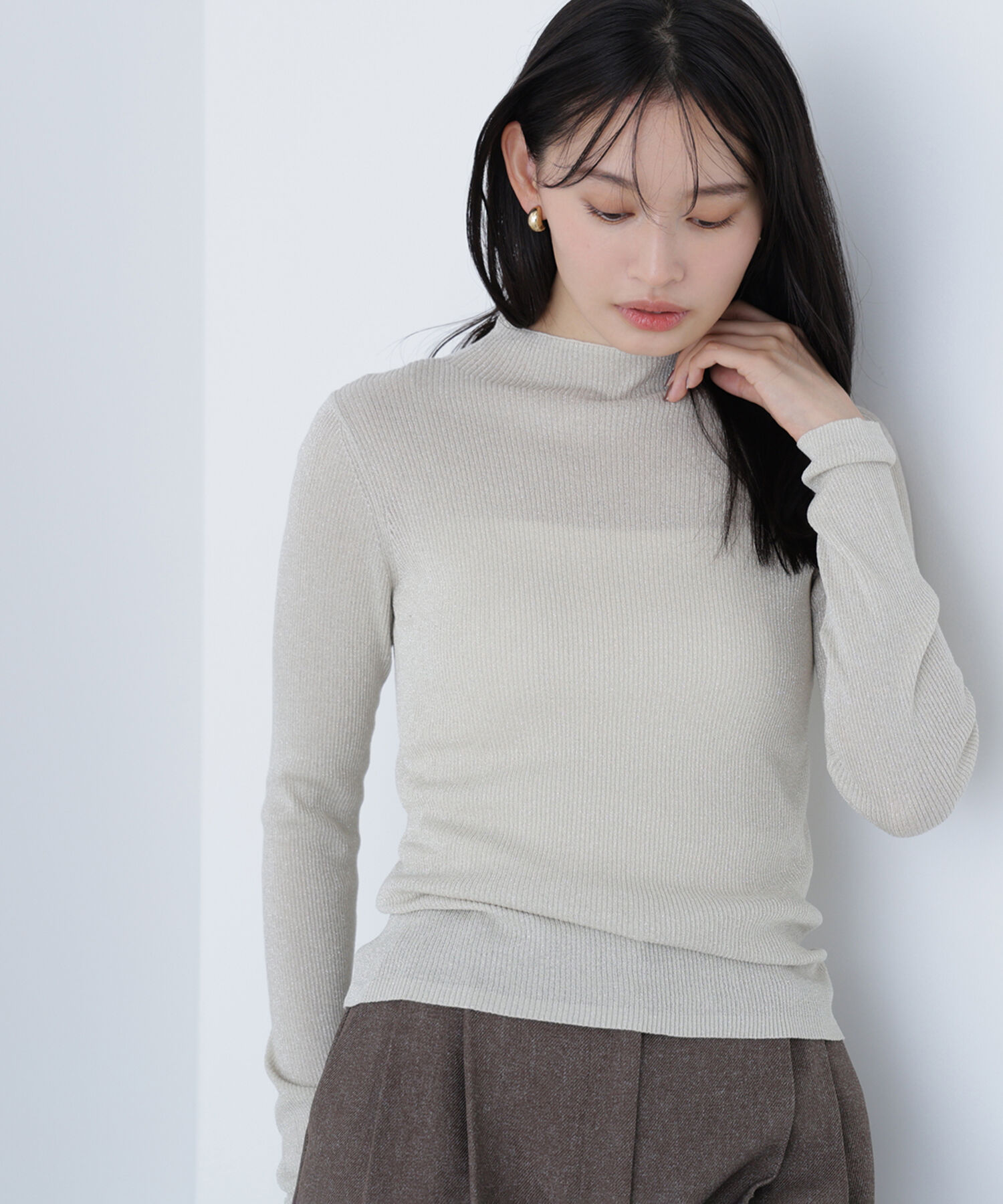  「シャイニーハイネックニット」|ニット・セーター|