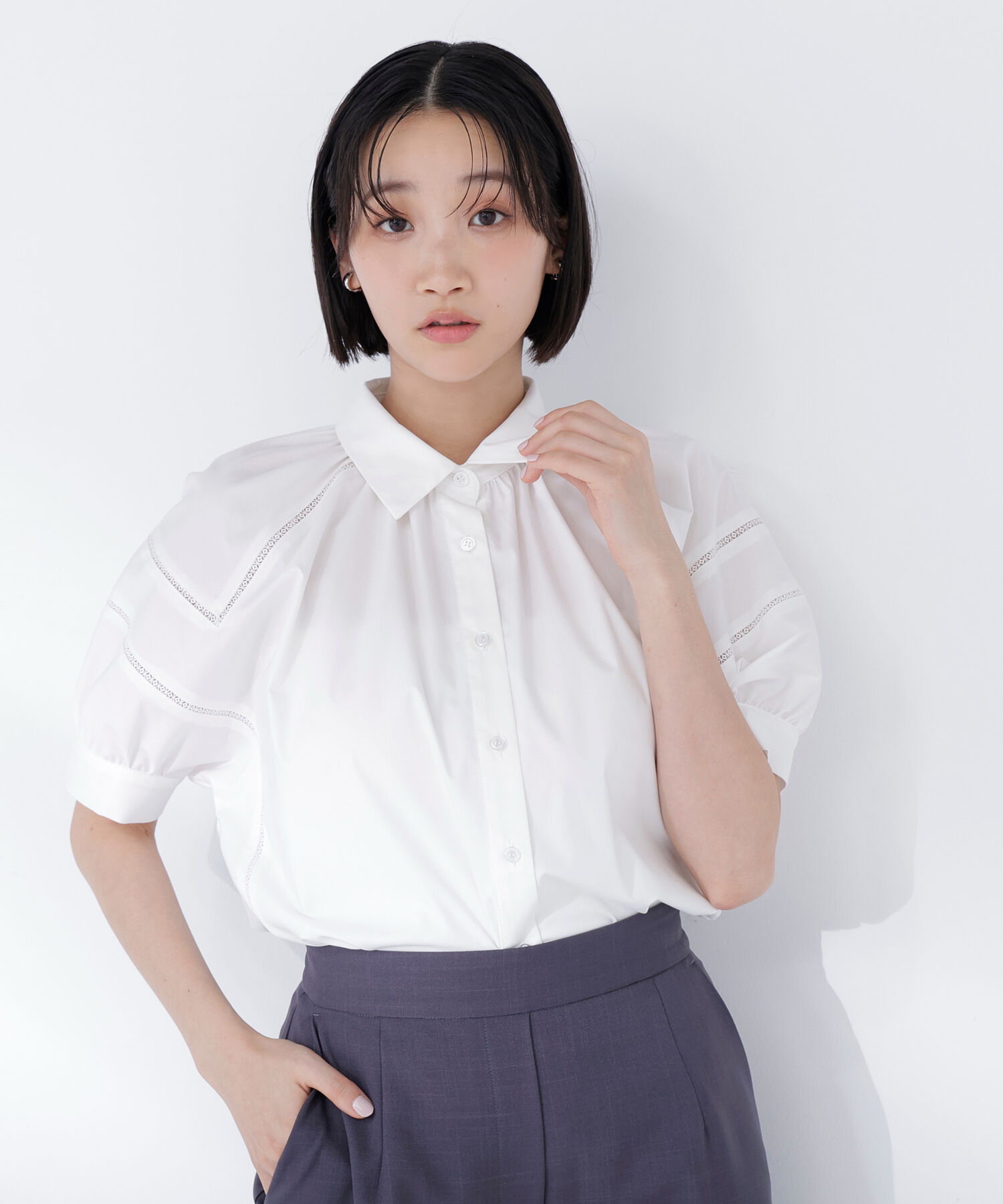  「パフスリーブレースブラウス」|シャツ・ブラウス|