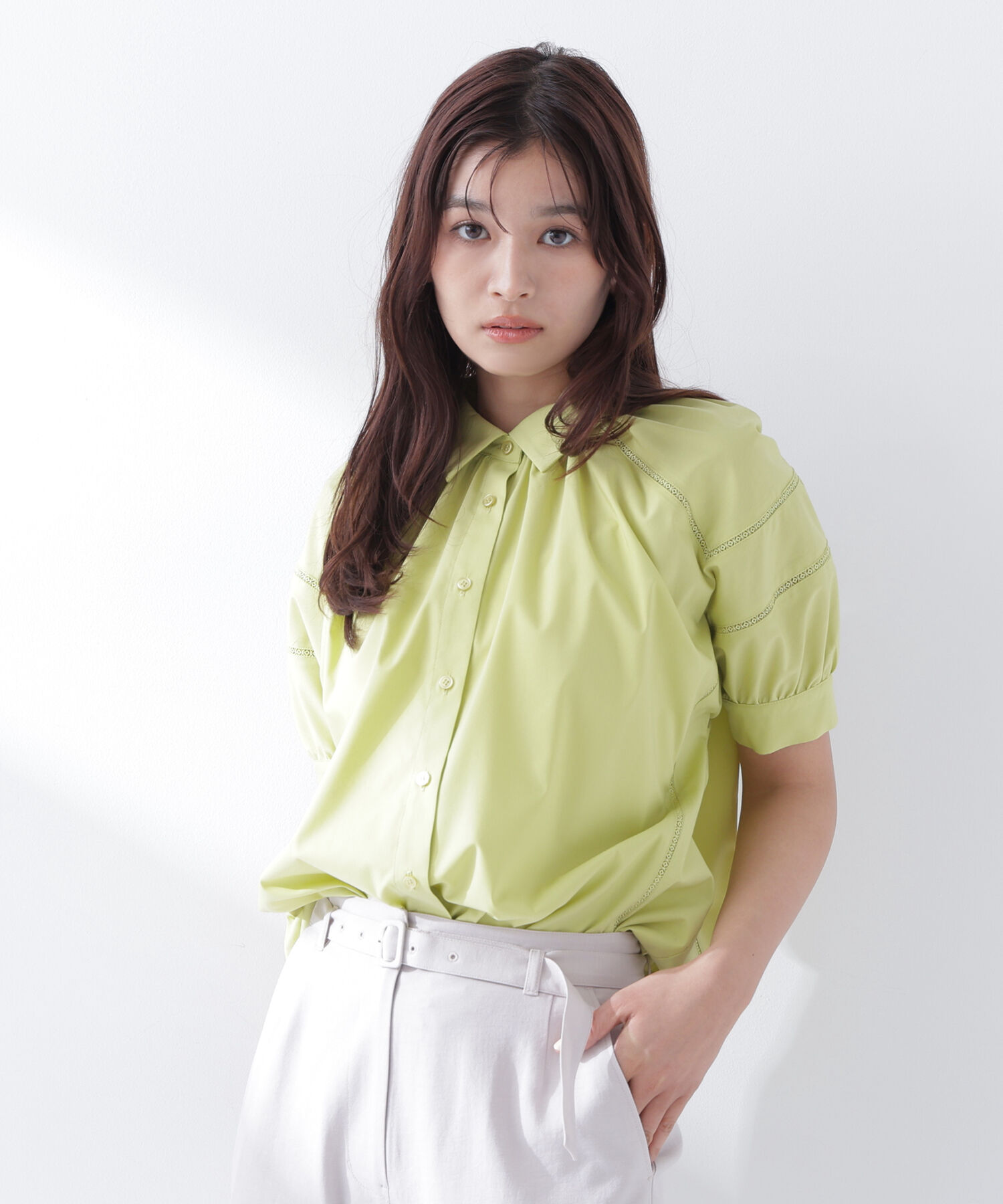  「パフスリーブレースブラウス」|シャツ・ブラウス|ライム