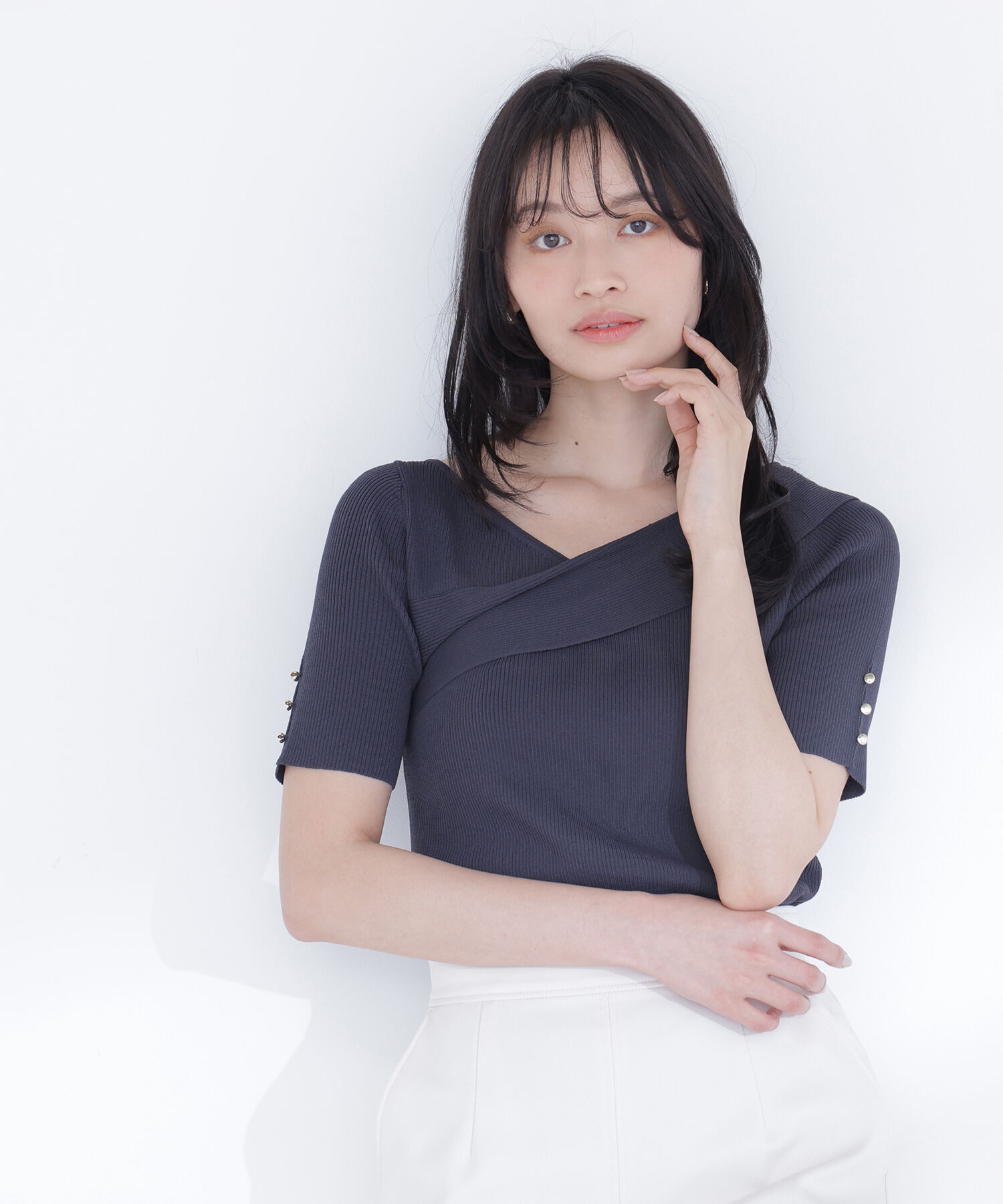  「クロスネックリブニット」|ニット・セーター|