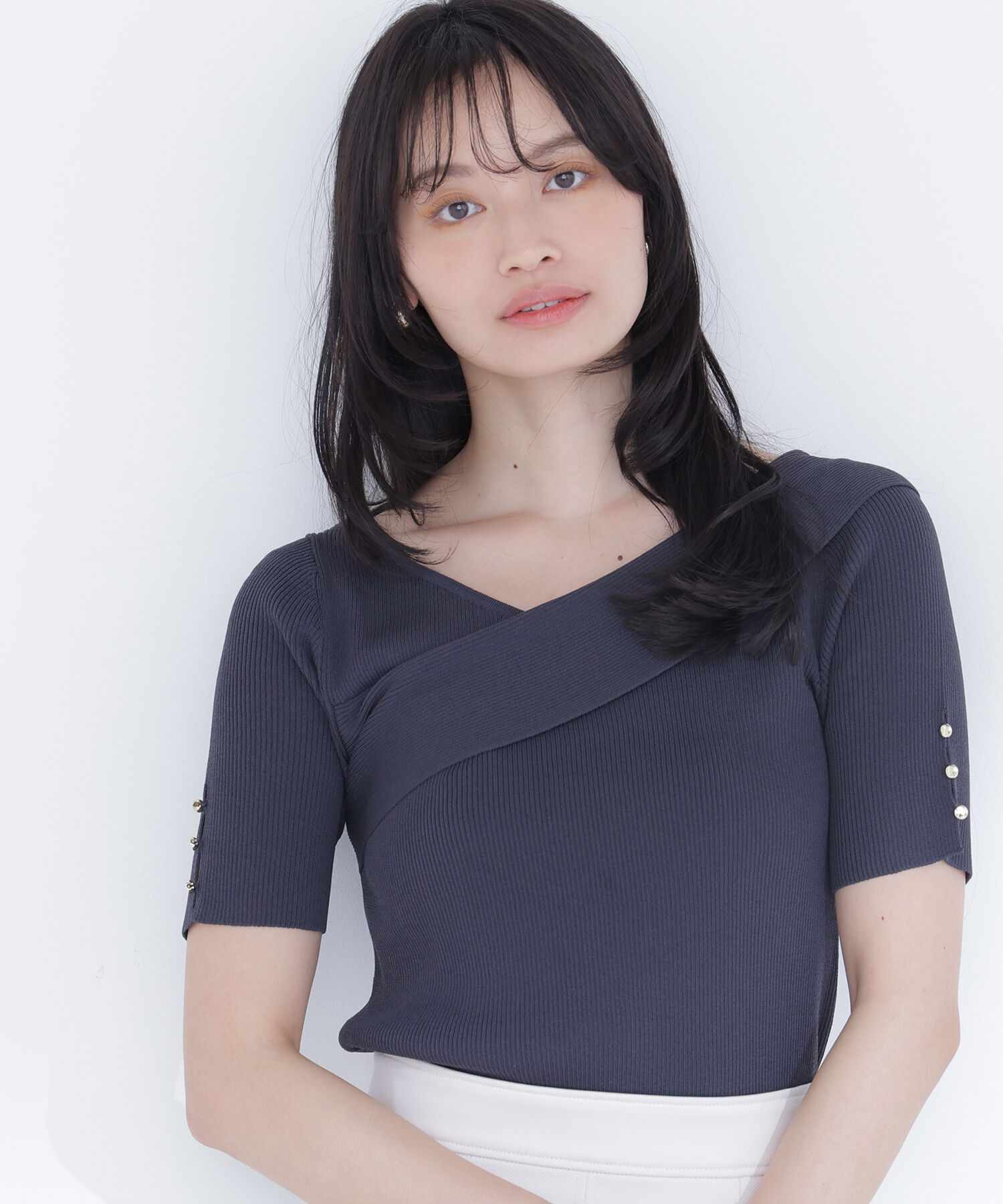  「クロスネックリブニット」|ニット・セーター|