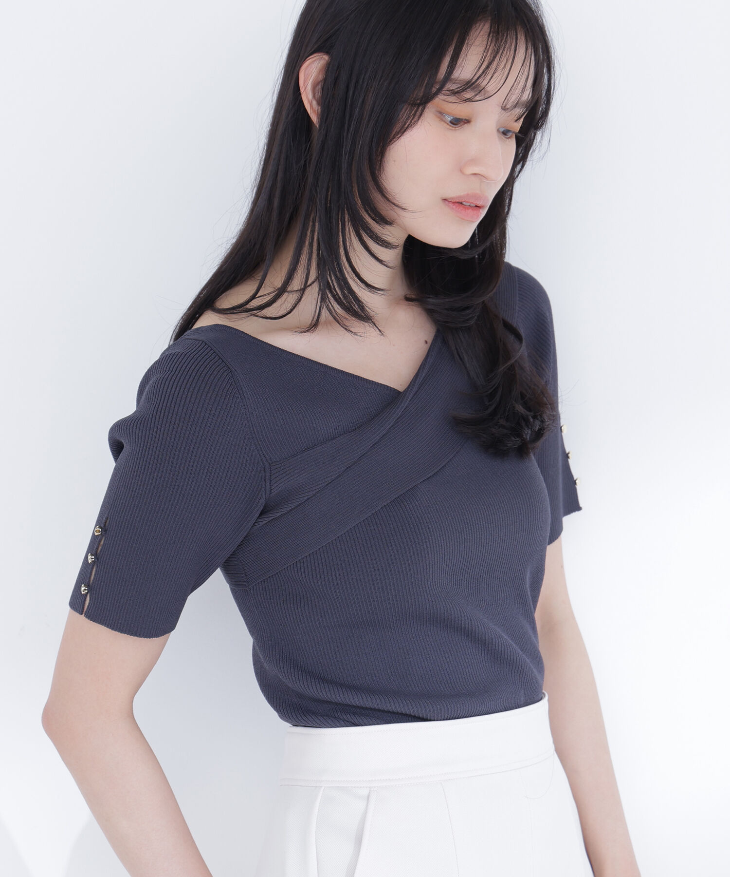  「クロスネックリブニット」|ニット・セーター|