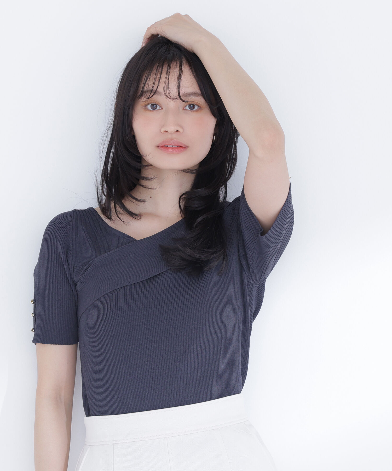  「クロスネックリブニット」|ニット・セーター|