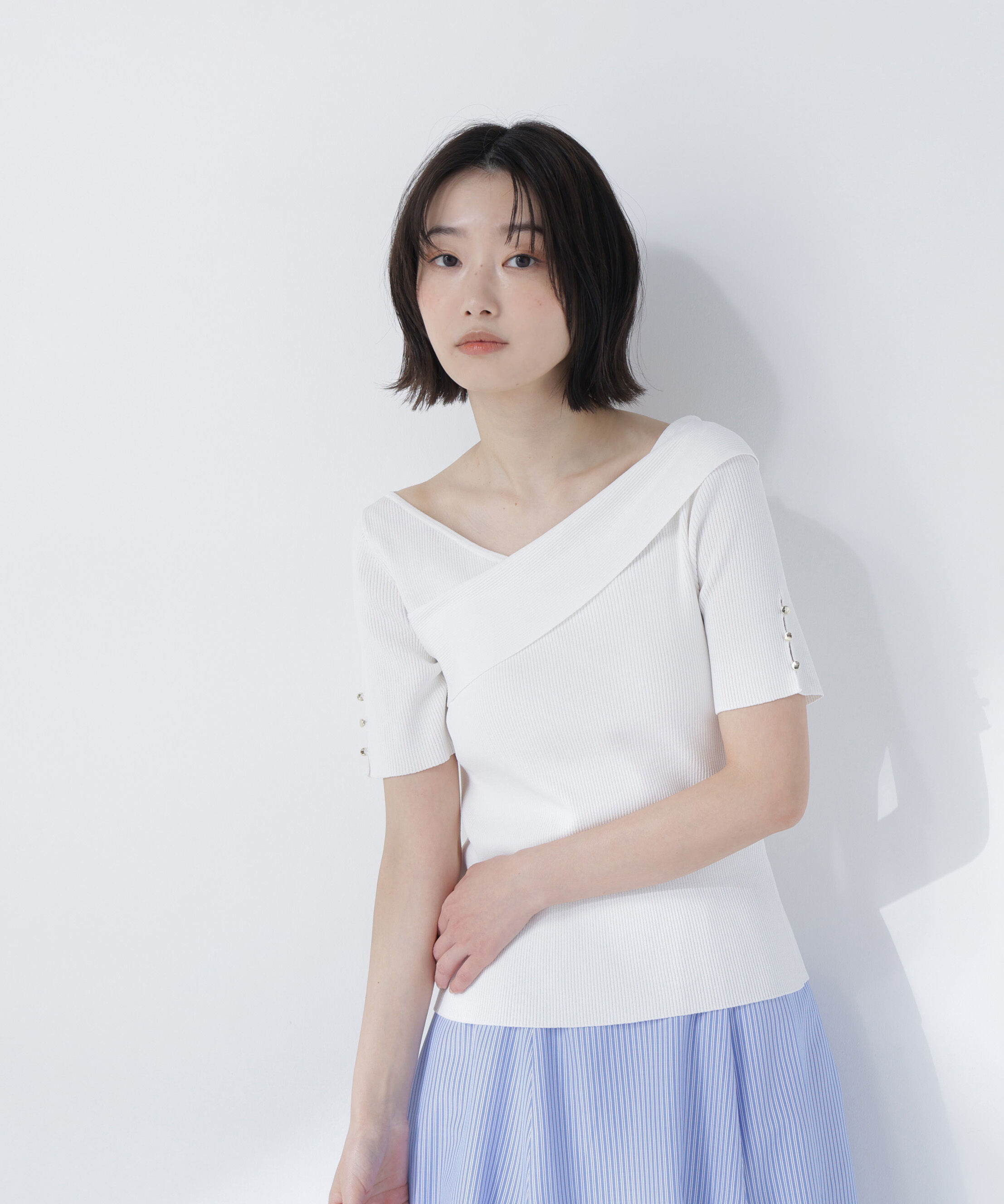  「クロスネックリブニット」|ニット・セーター|