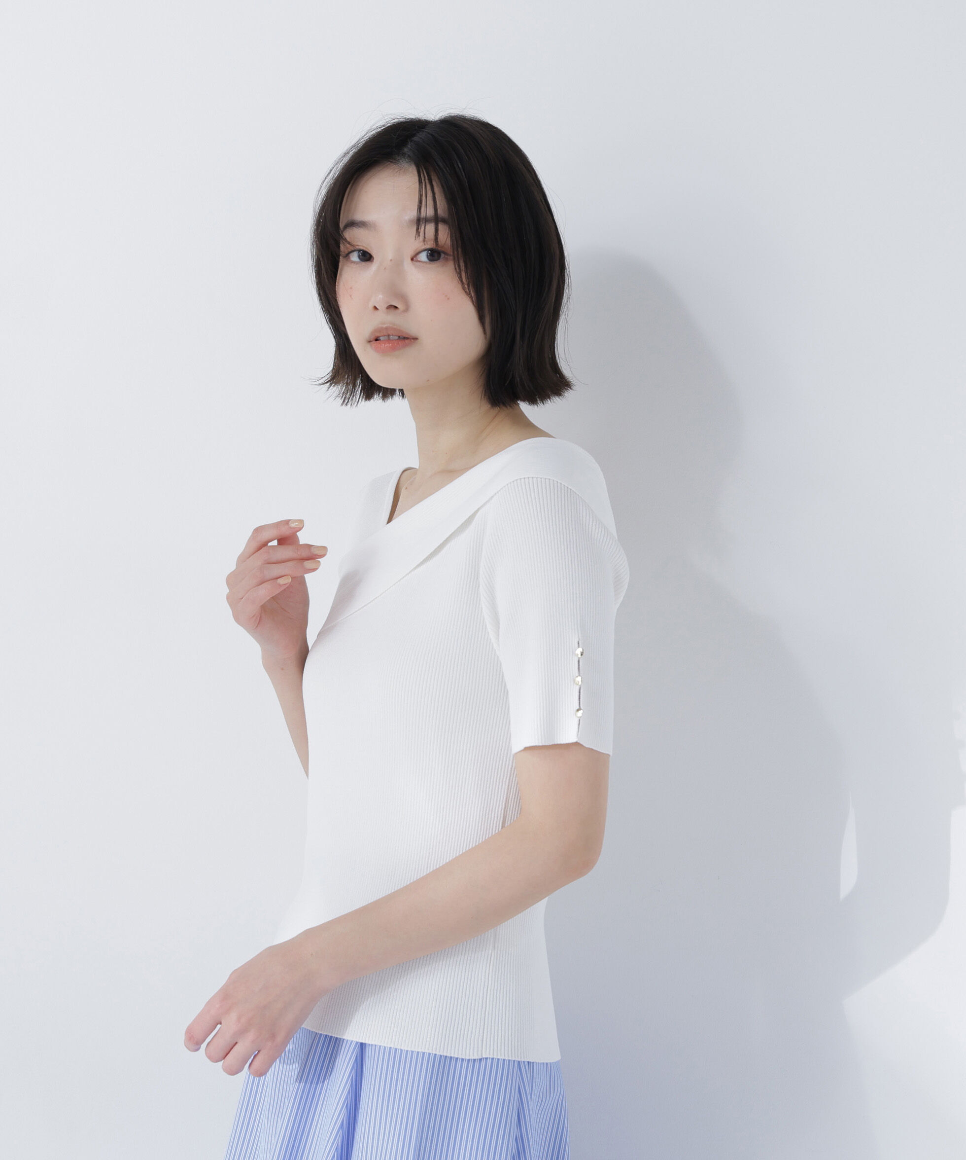  「クロスネックリブニット」|ニット・セーター|