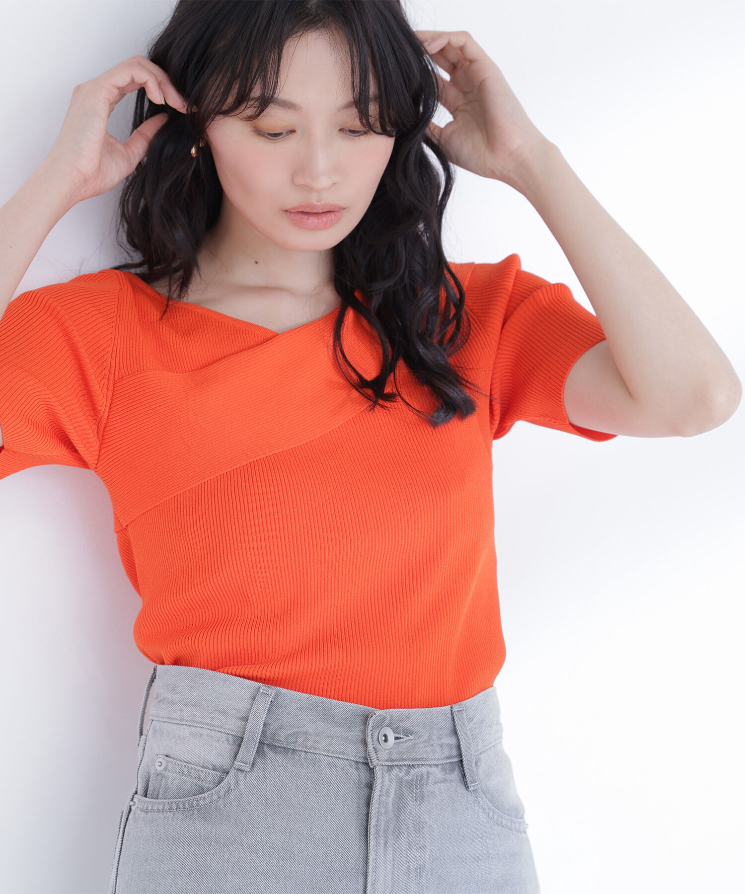  「クロスネックリブニット」|ニット・セーター|