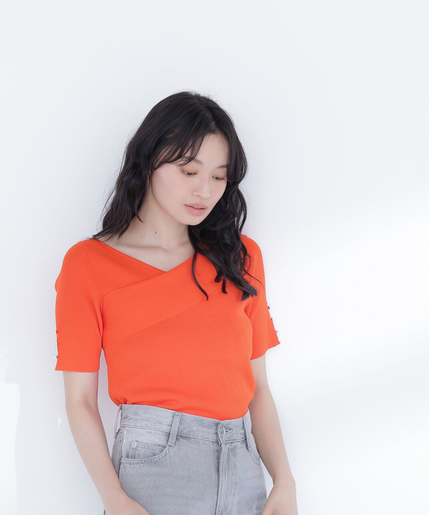  「クロスネックリブニット」|ニット・セーター|