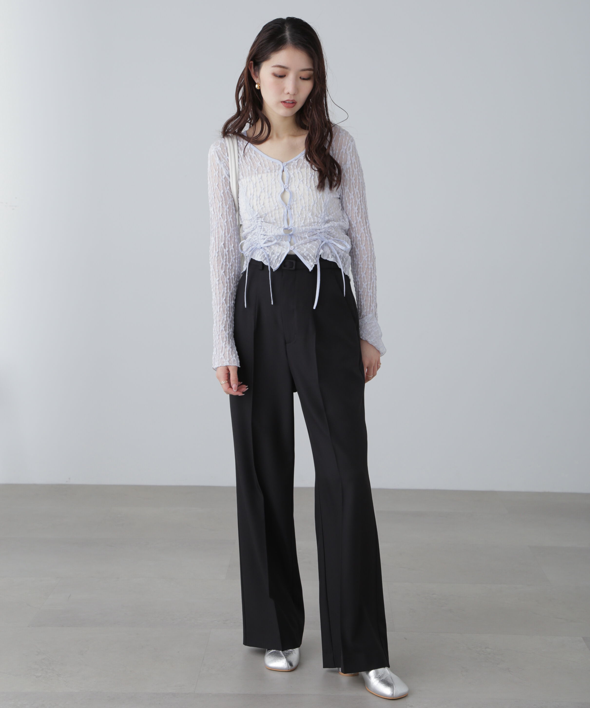  「ハイウエスト細ベルトストレートパンツ」|その他|