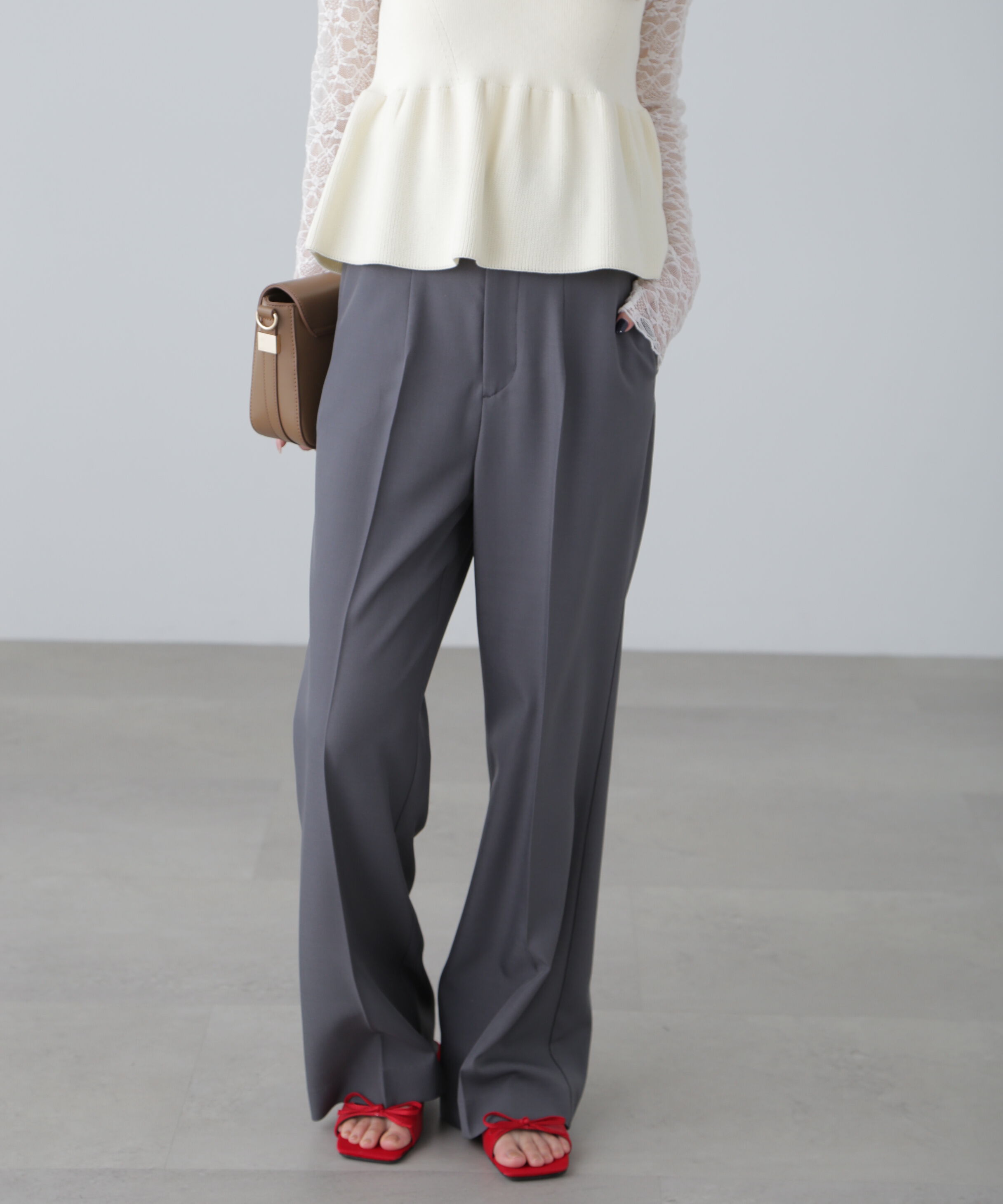  「ハイウエスト細ベルトストレートパンツ」|その他|