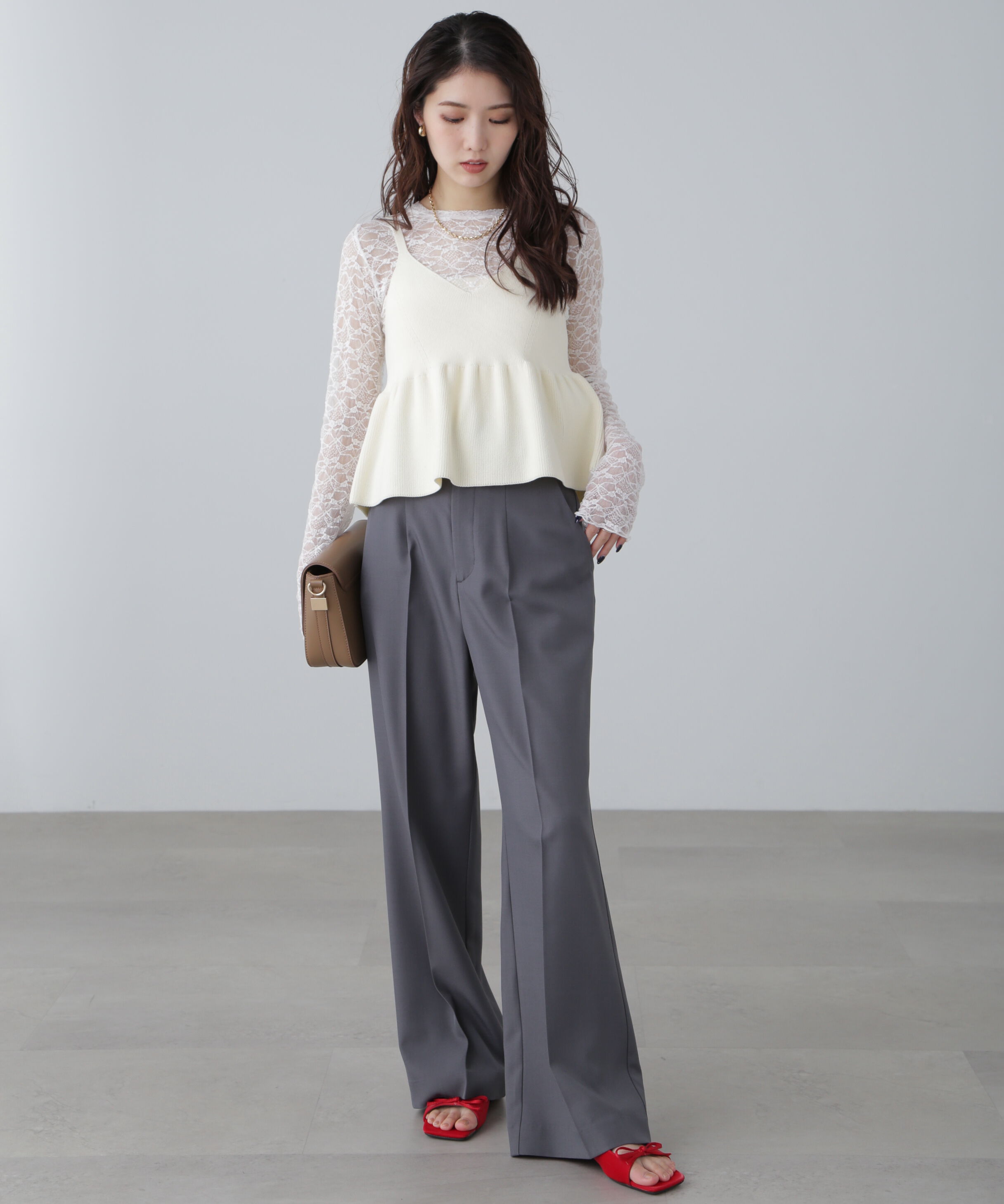  「ハイウエスト細ベルトストレートパンツ」|その他|