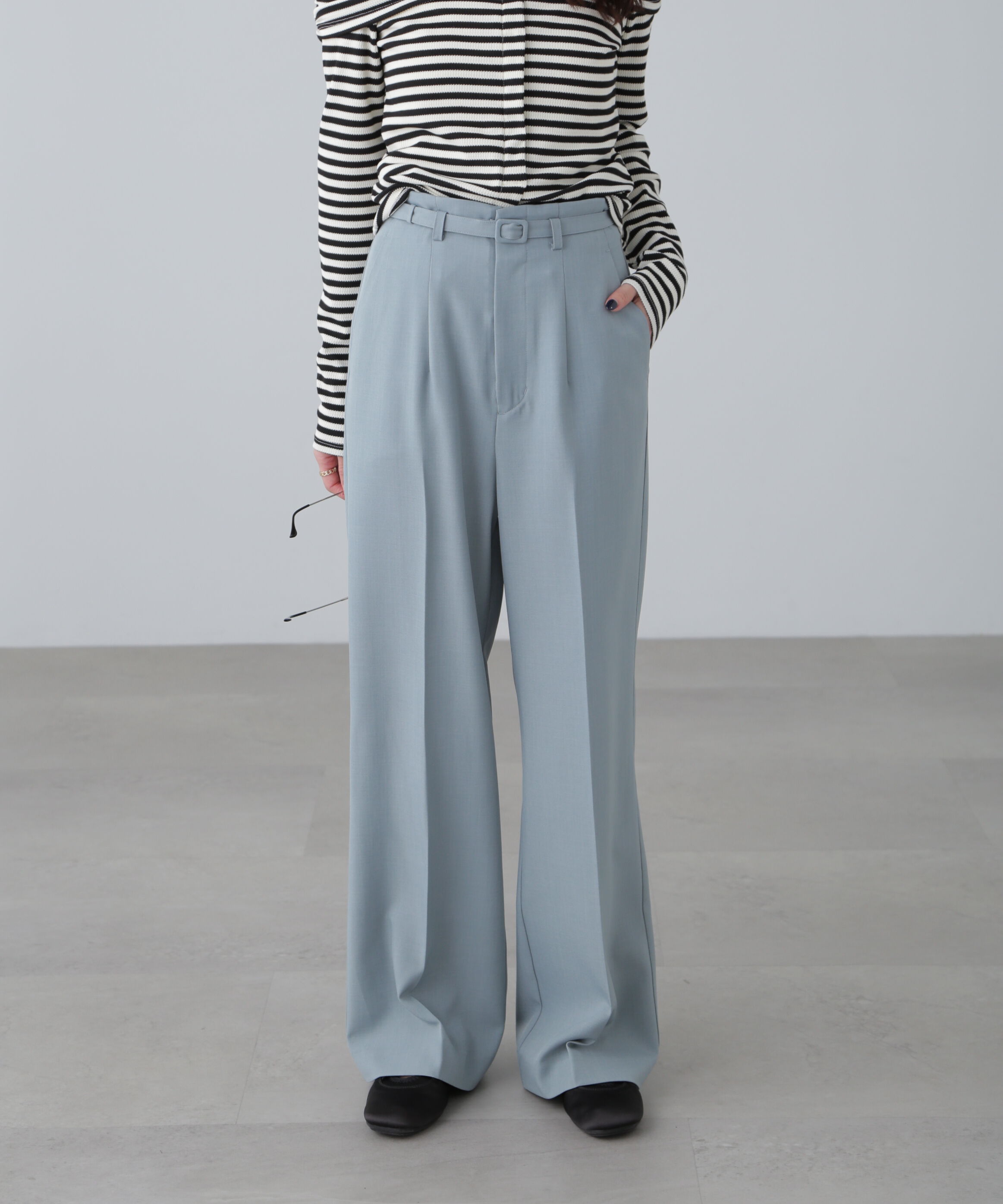 「ハイウエスト細ベルトストレートパンツ」|その他|
