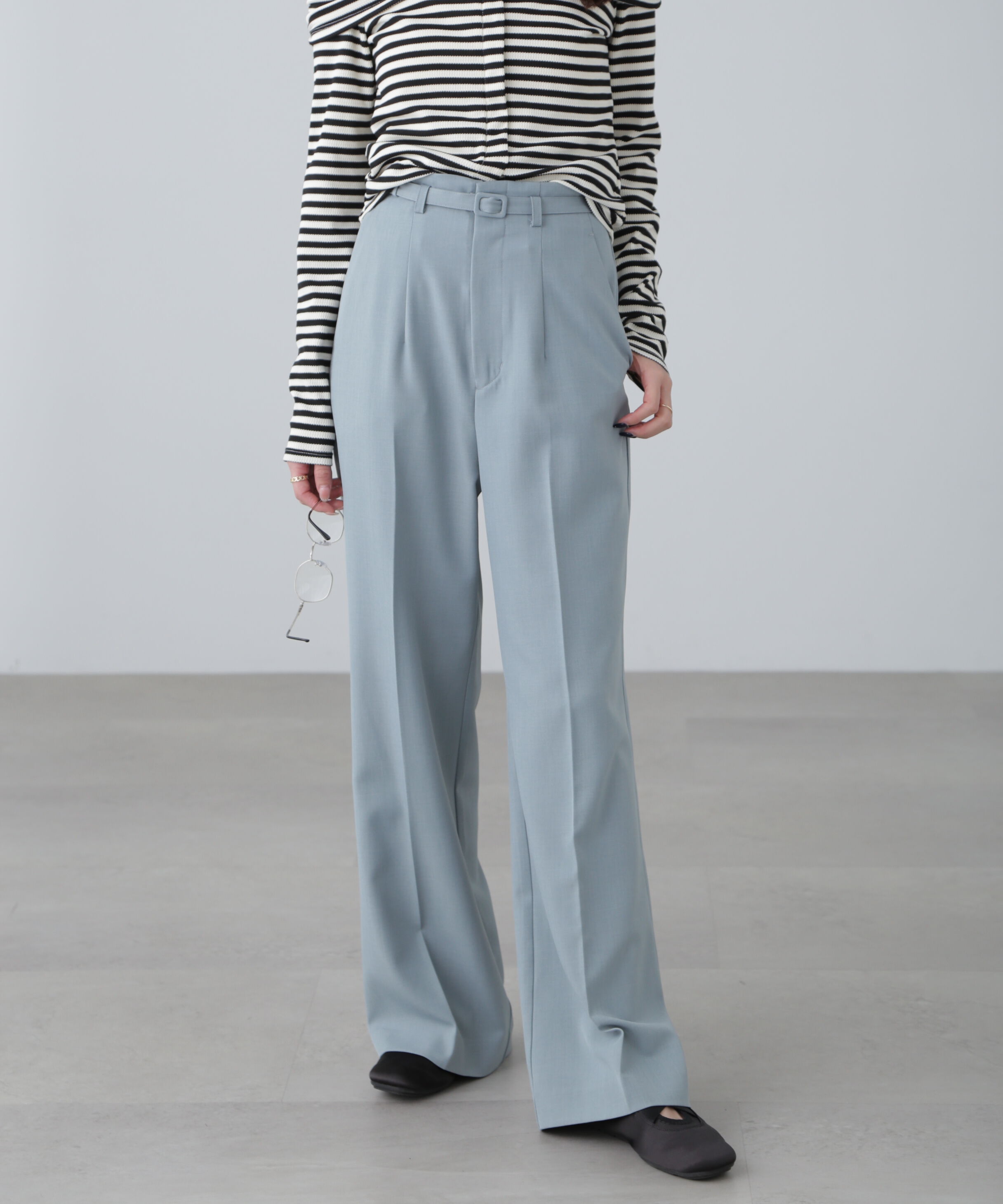  「ハイウエスト細ベルトストレートパンツ」|その他|