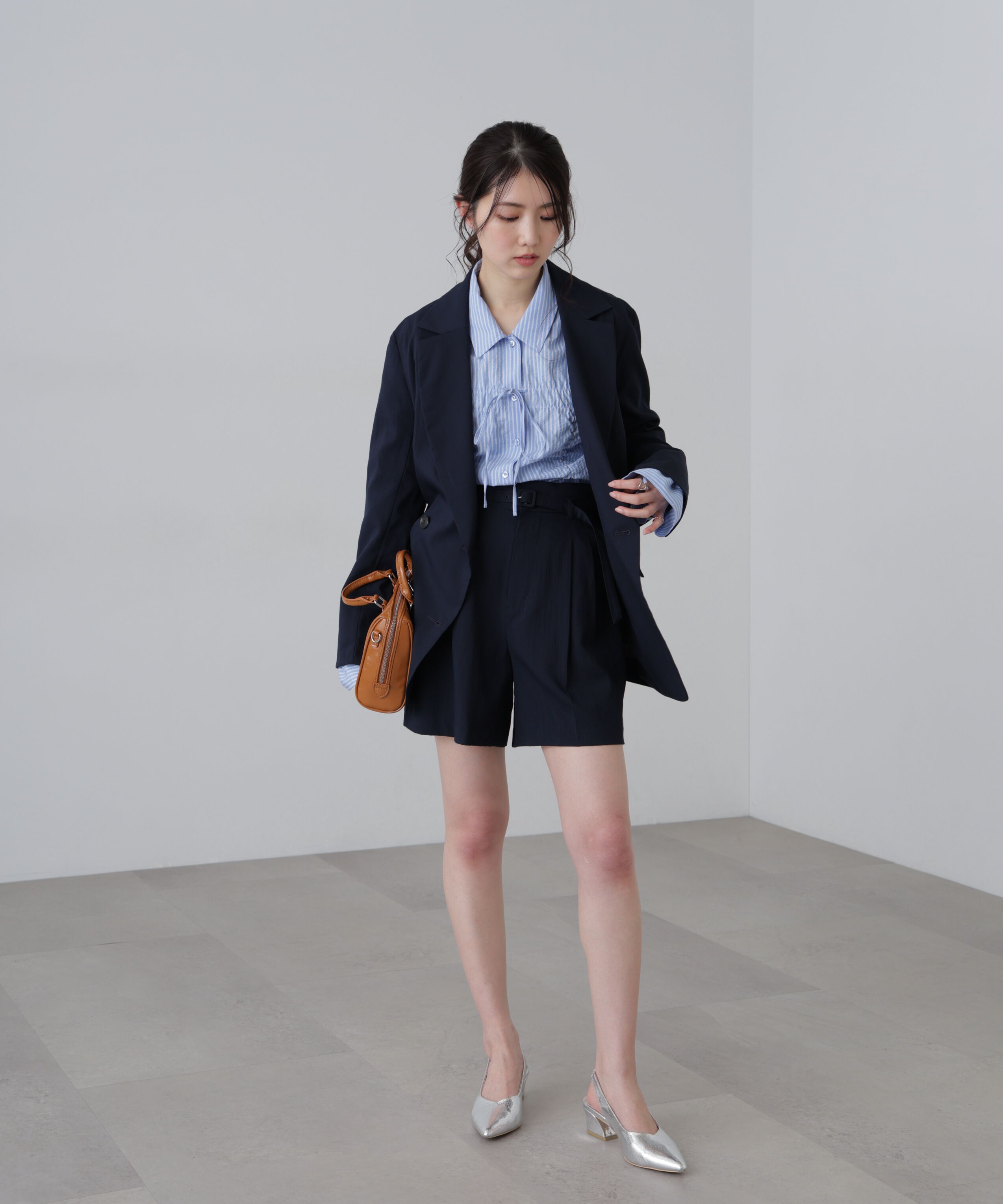  「麻調合繊タックベルト付きショートパンツ」|その他|