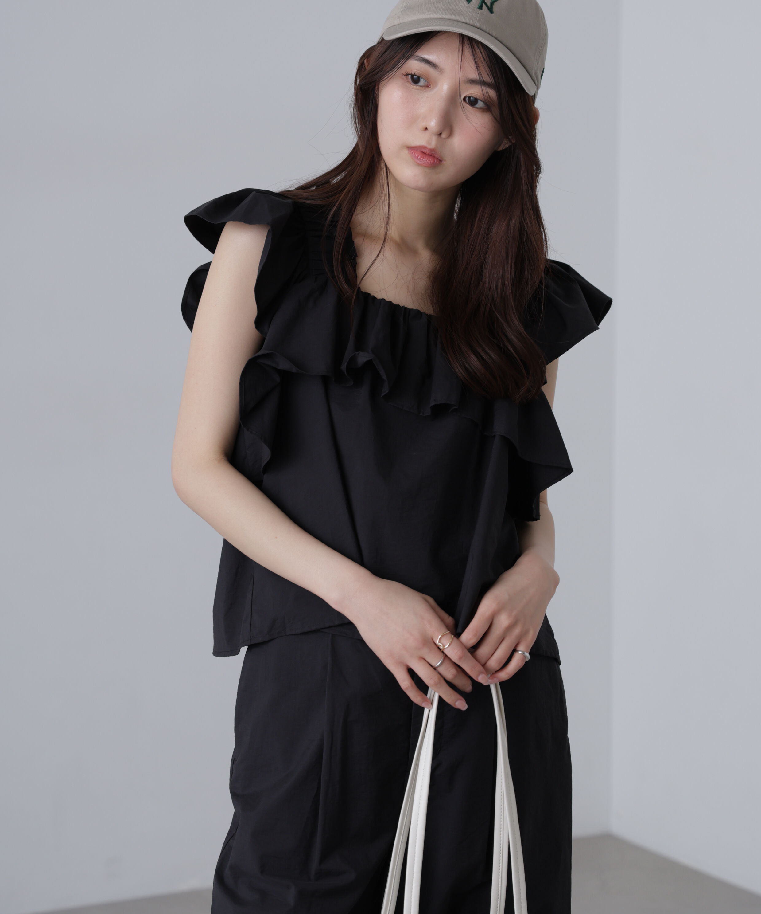  「〈セットアップ対応〉ギャザーショルダーノースリーブブラウス」|シャツ・ブラウス|