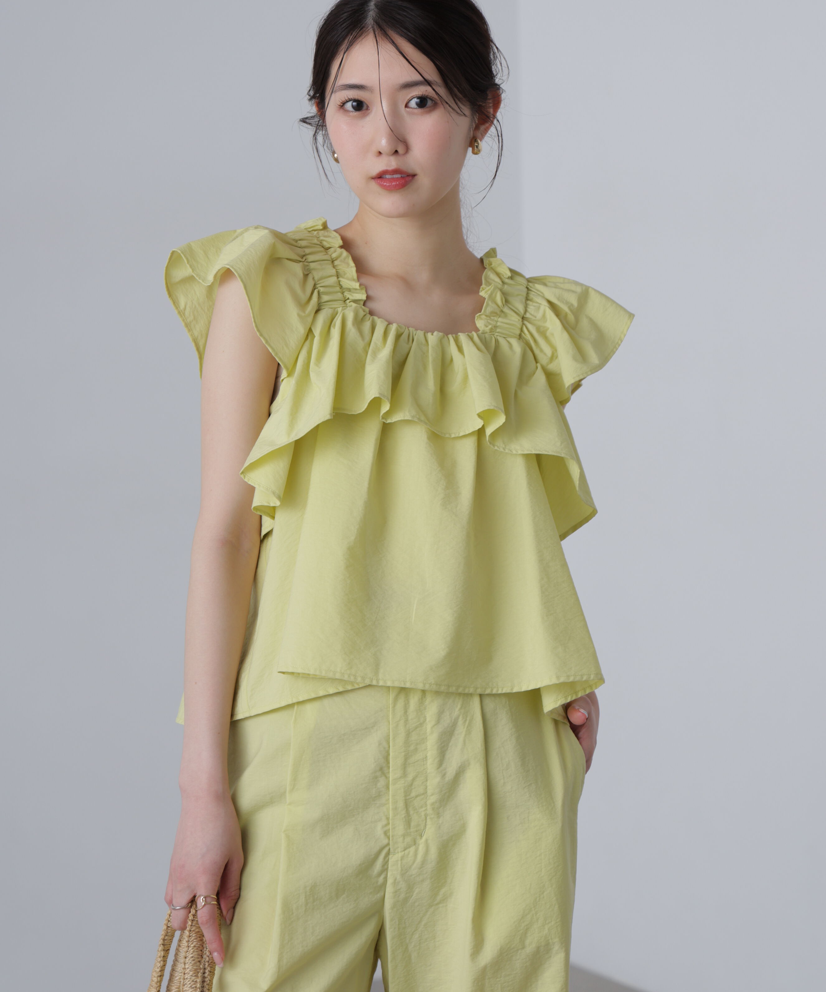  「〈セットアップ対応〉ギャザーショルダーノースリーブブラウス」|シャツ・ブラウス|